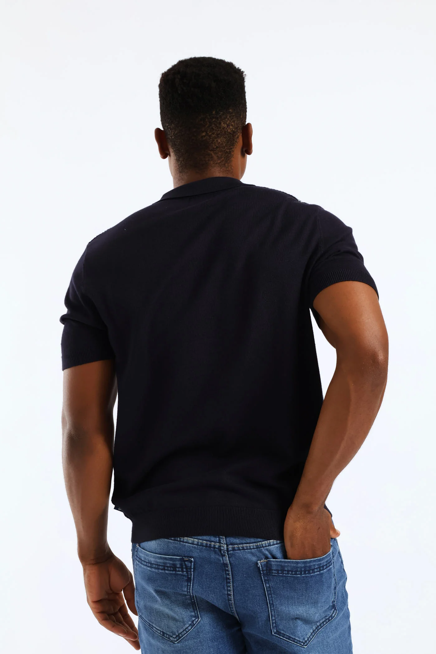 Thin Stripe Fine Gauge Golfer - Navy - Image 5