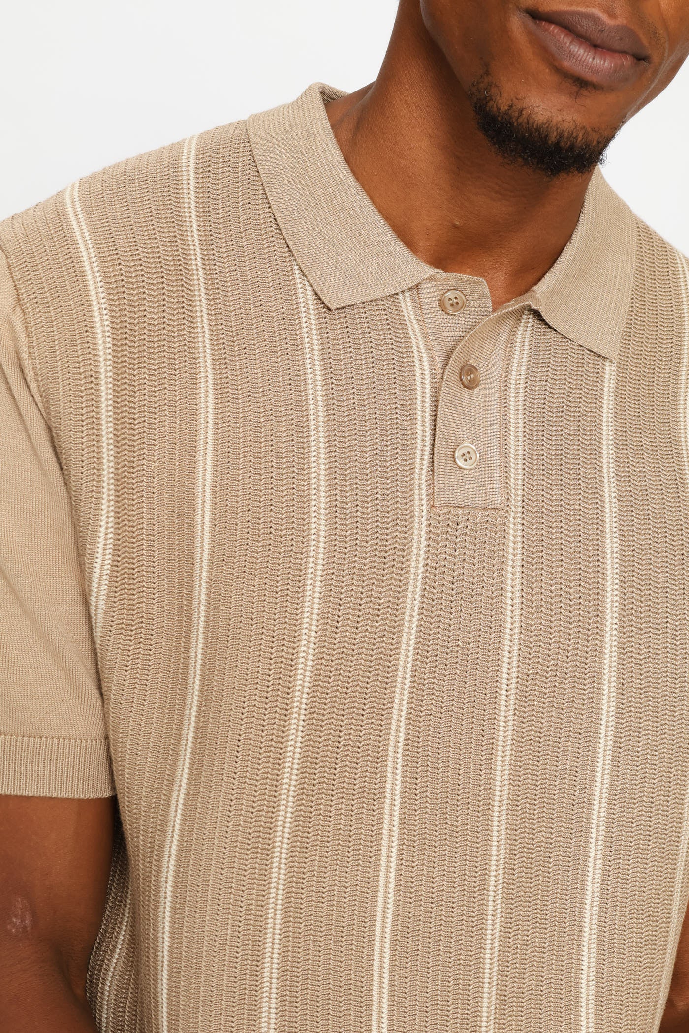 Thin Stripe Fine Gauge Golfer - Taupe - Image 2