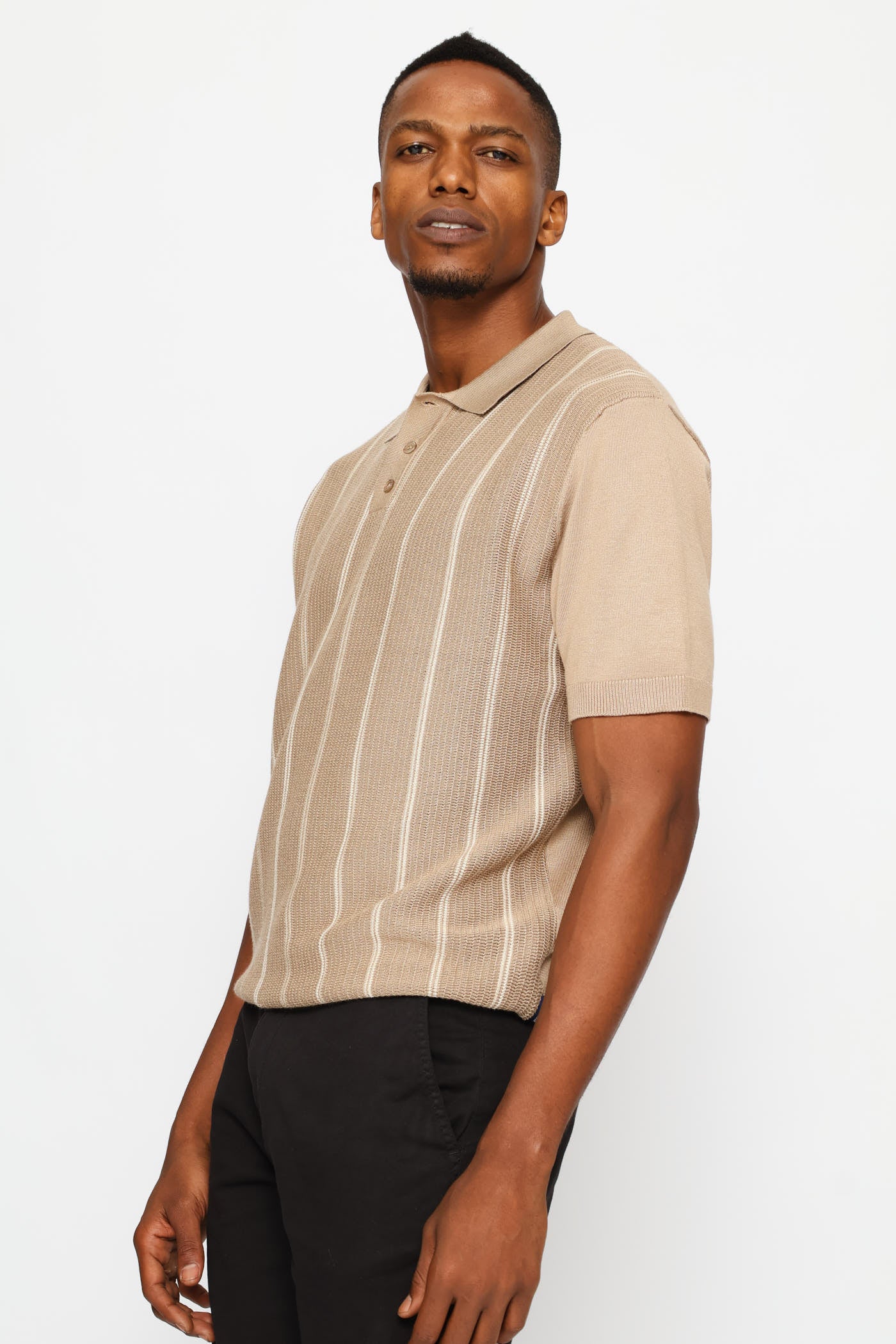 Thin Stripe Fine Gauge Golfer - Taupe - Image 3