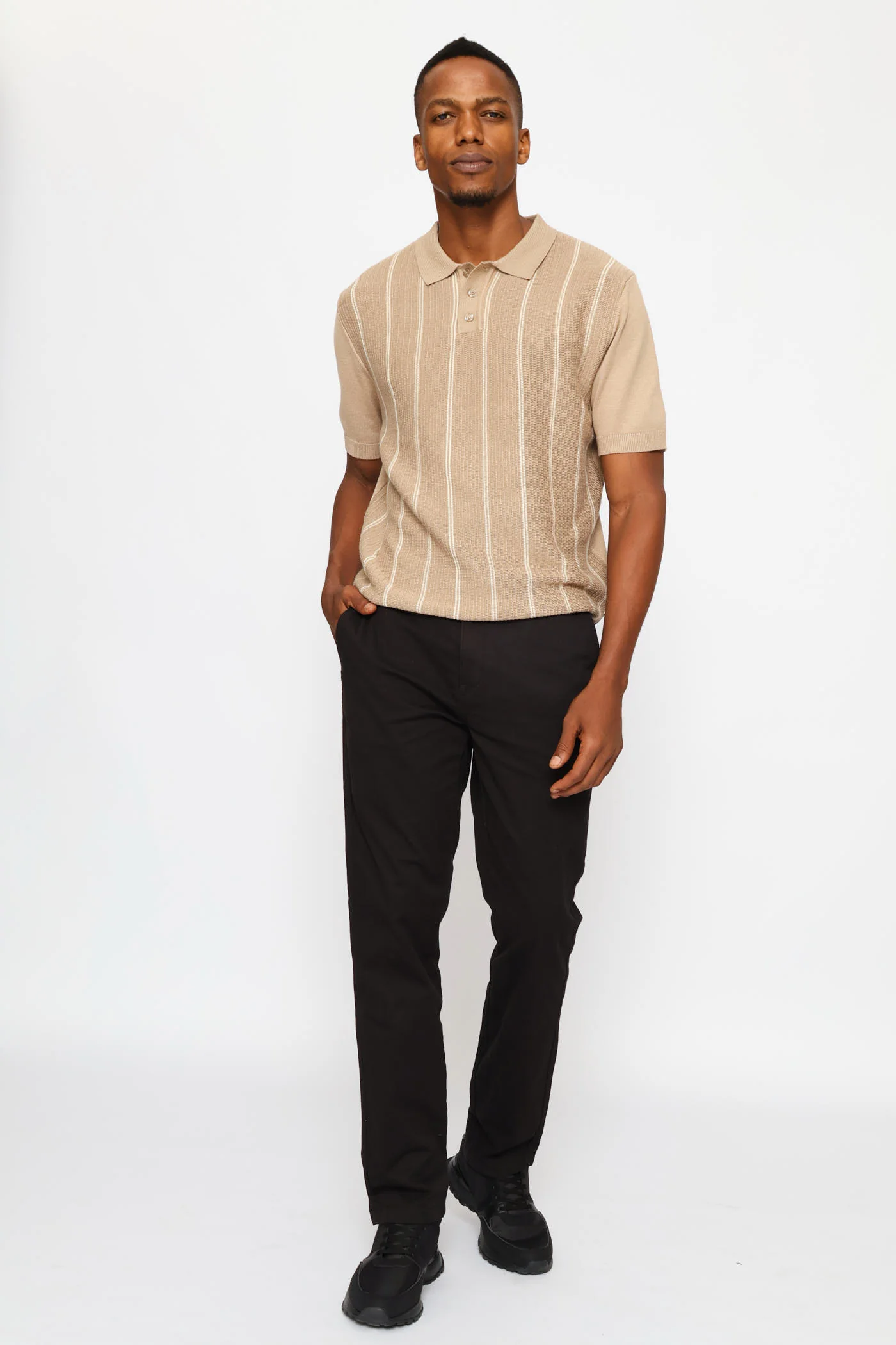 Thin Stripe Fine Gauge Golfer - Taupe - Image 5