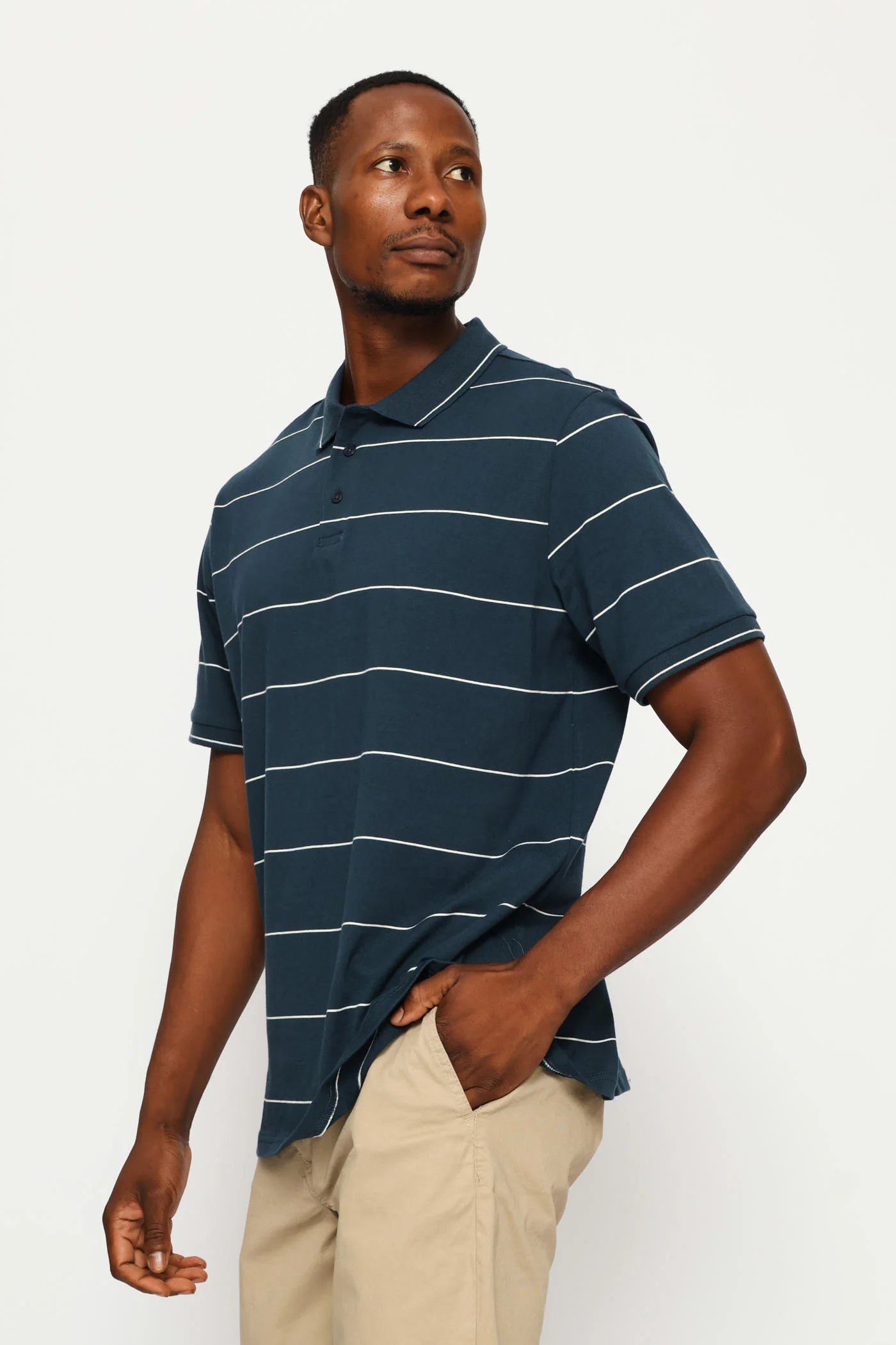Thin Stripe Golfer - Petrol/White - Image 3