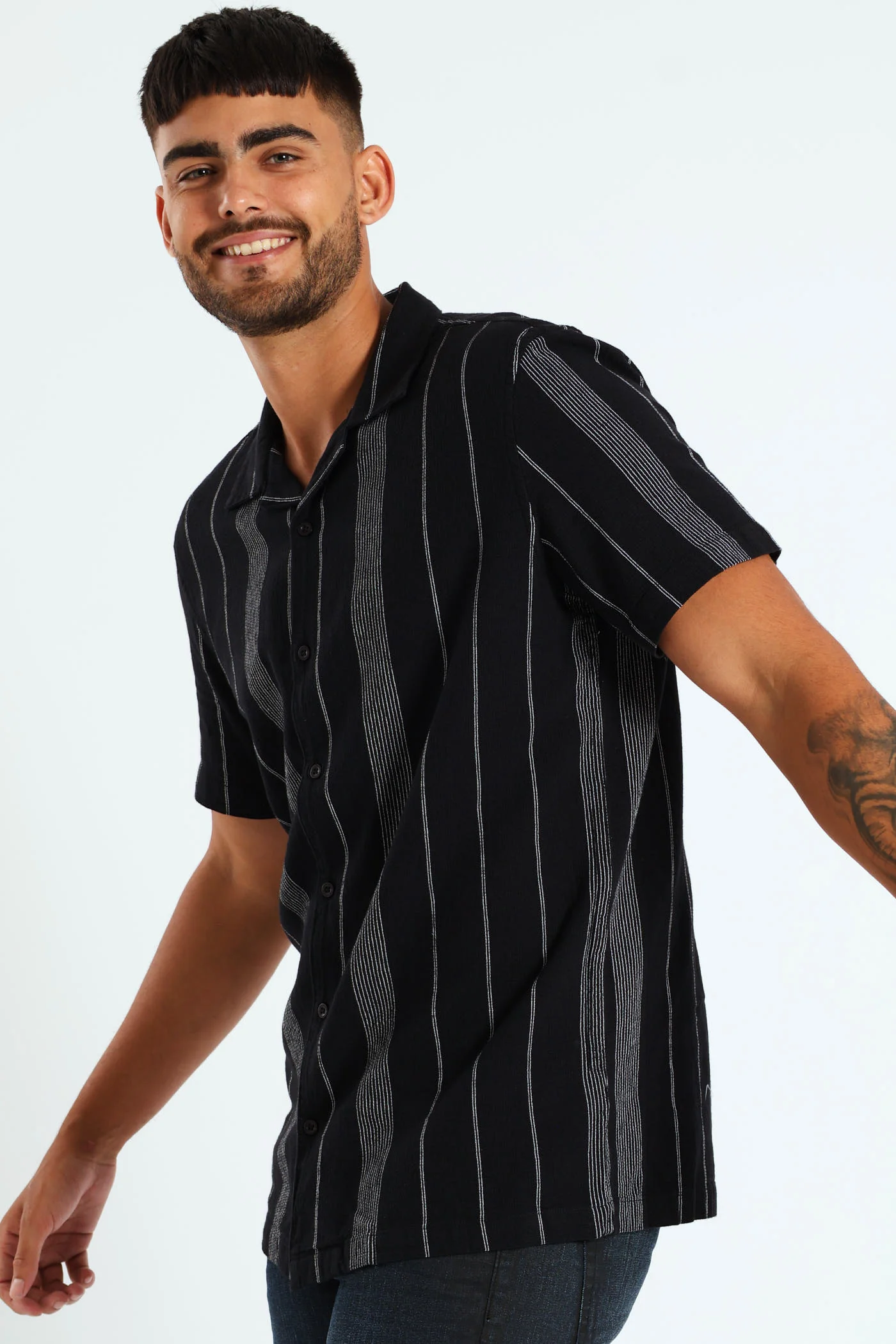 Thin Stripe Surf Interest Shirt - Black - Image 2