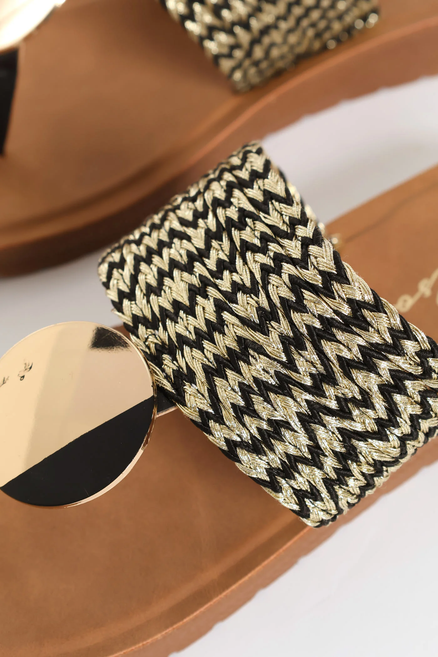 Thong Sandal With Aztec Detail On Comfort Outsole - Black - Image 2