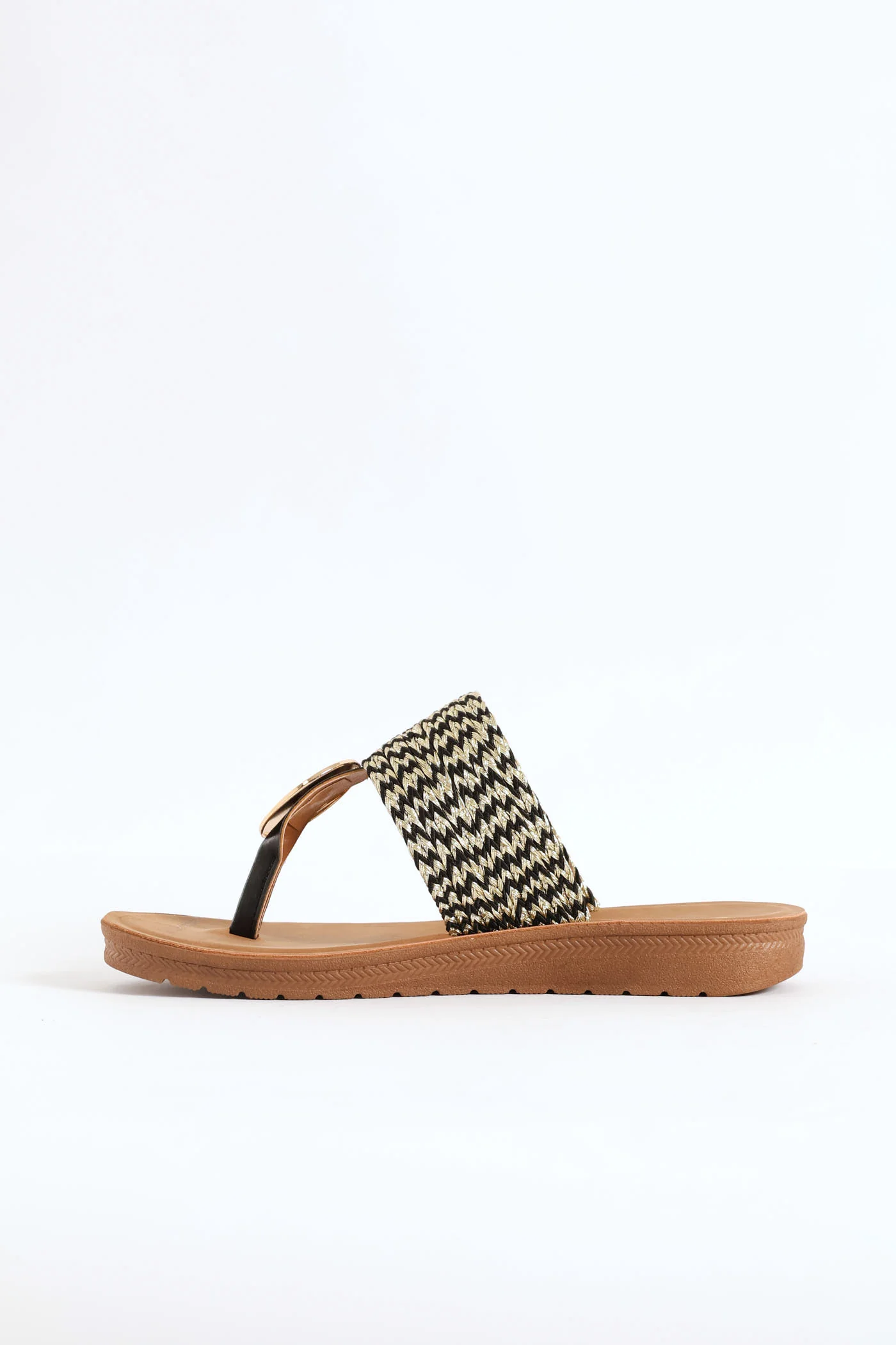 Thong Sandal With Aztec Detail On Comfort Outsole - Black - Image 3