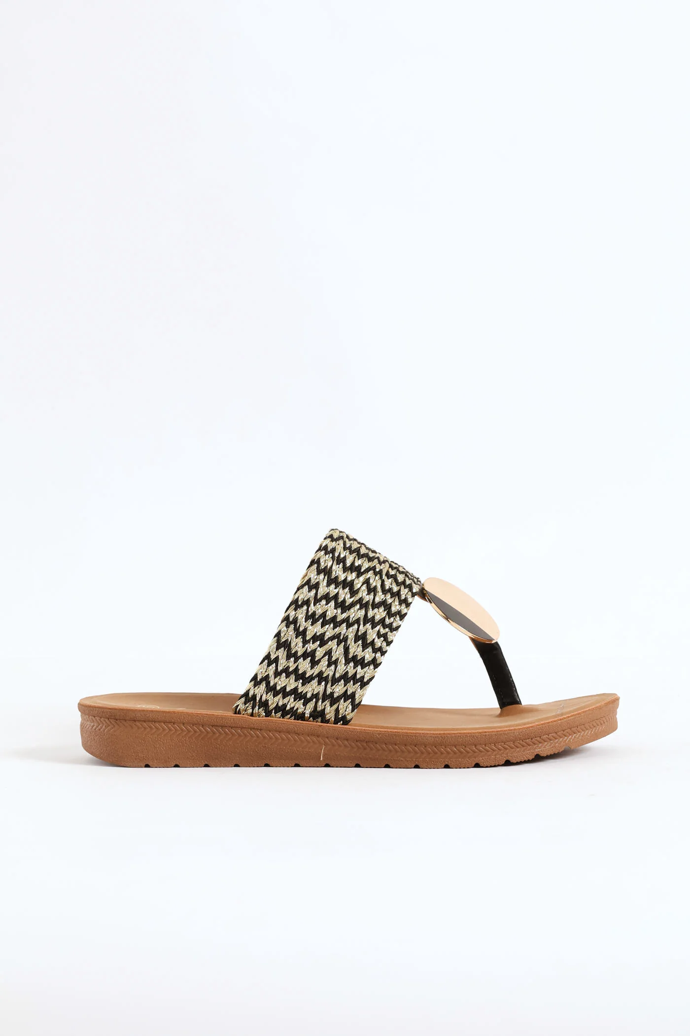 Thong Sandal With Aztec Detail On Comfort Outsole - Black - Image 4