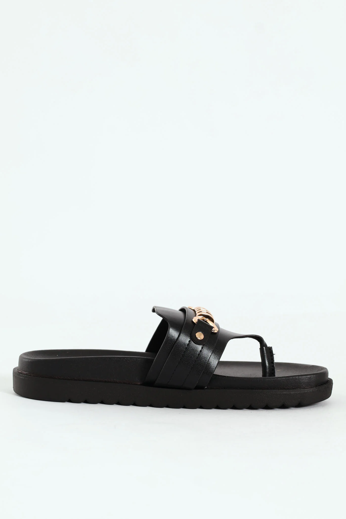 Thong Sandals With Chain Detail - Black - Image 3