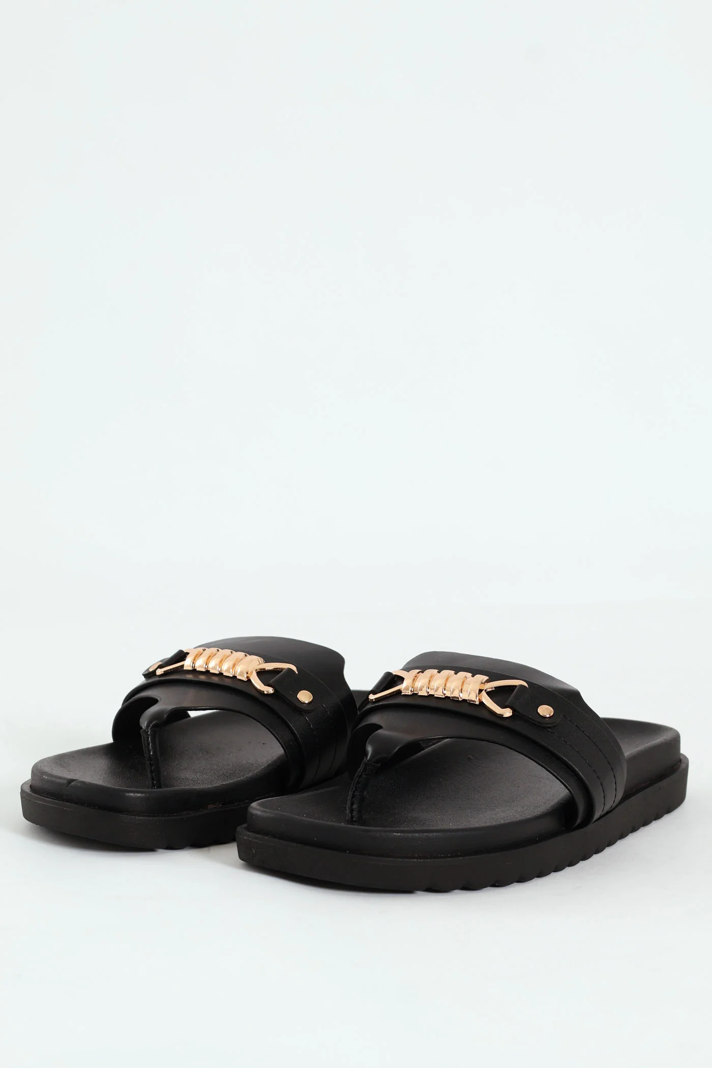 Thong Sandals With Chain Detail - Black - Image 4