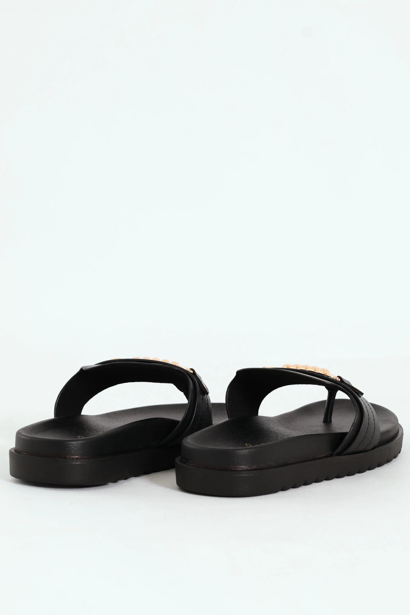 Thong Sandals With Chain Detail - Black - Image 5