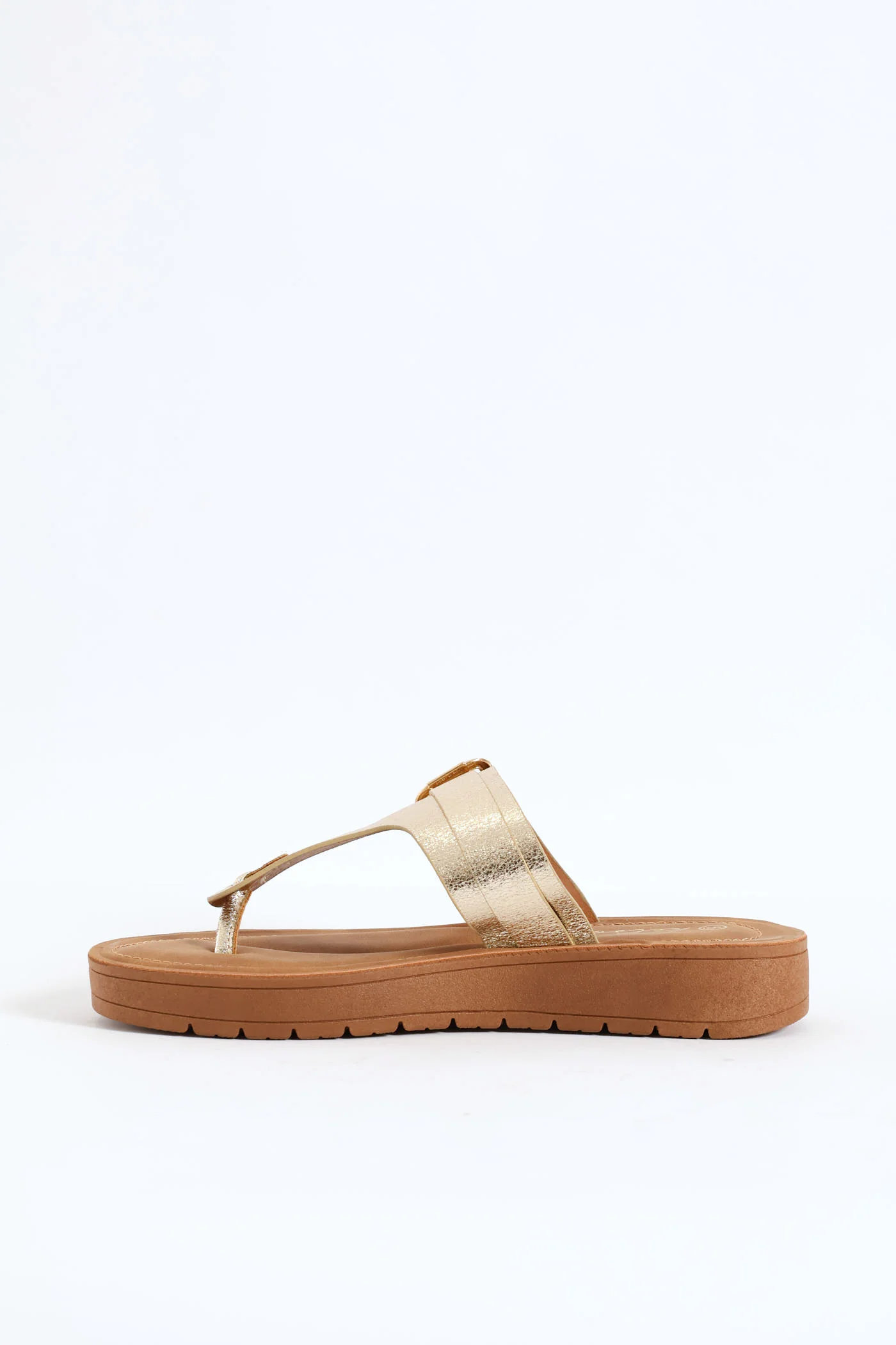 Thong With Belt Detail On Comfort Outsole Sandal - Gold - Image 3