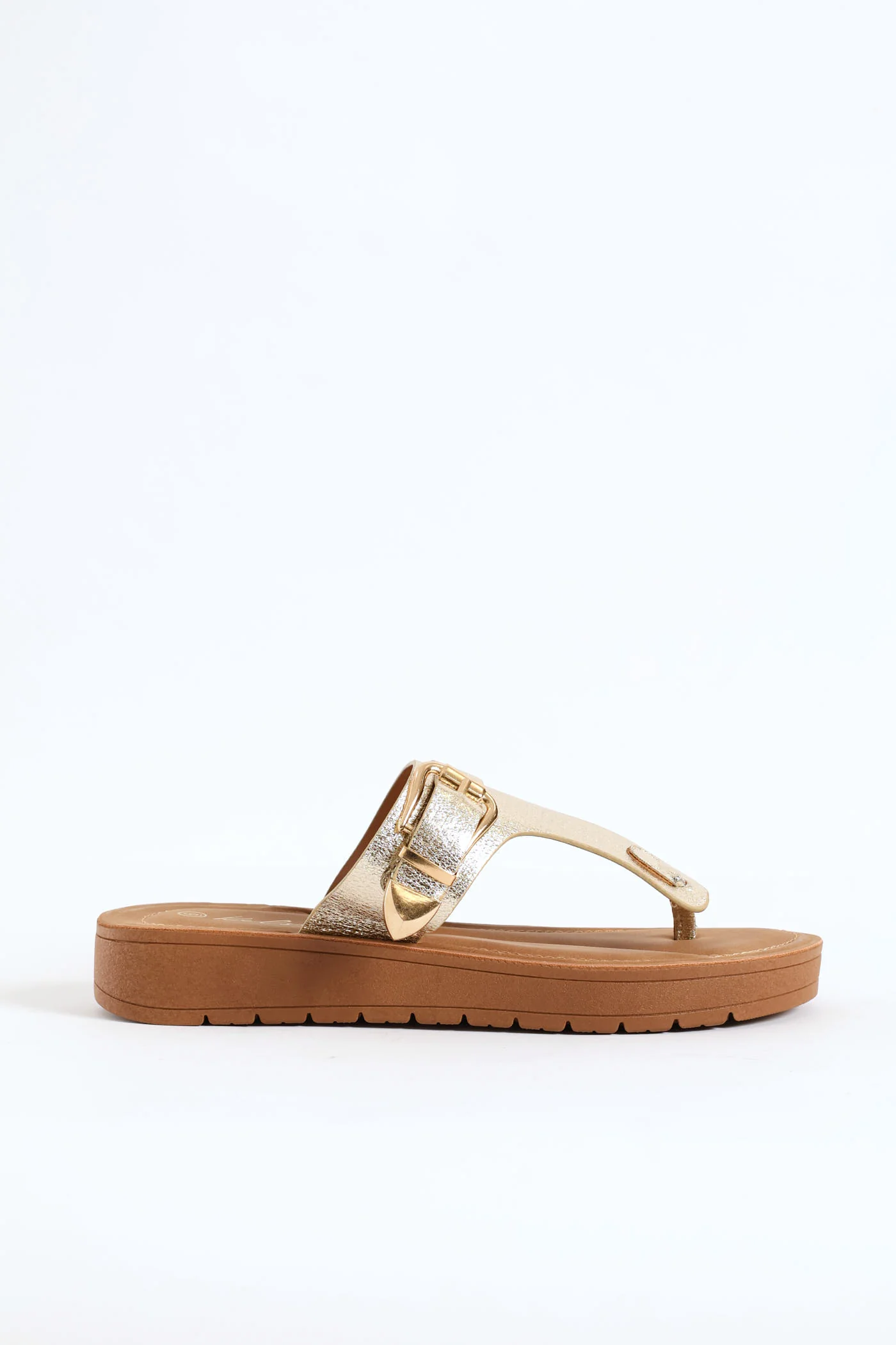 Thong With Belt Detail On Comfort Outsole Sandal - Gold - Image 4