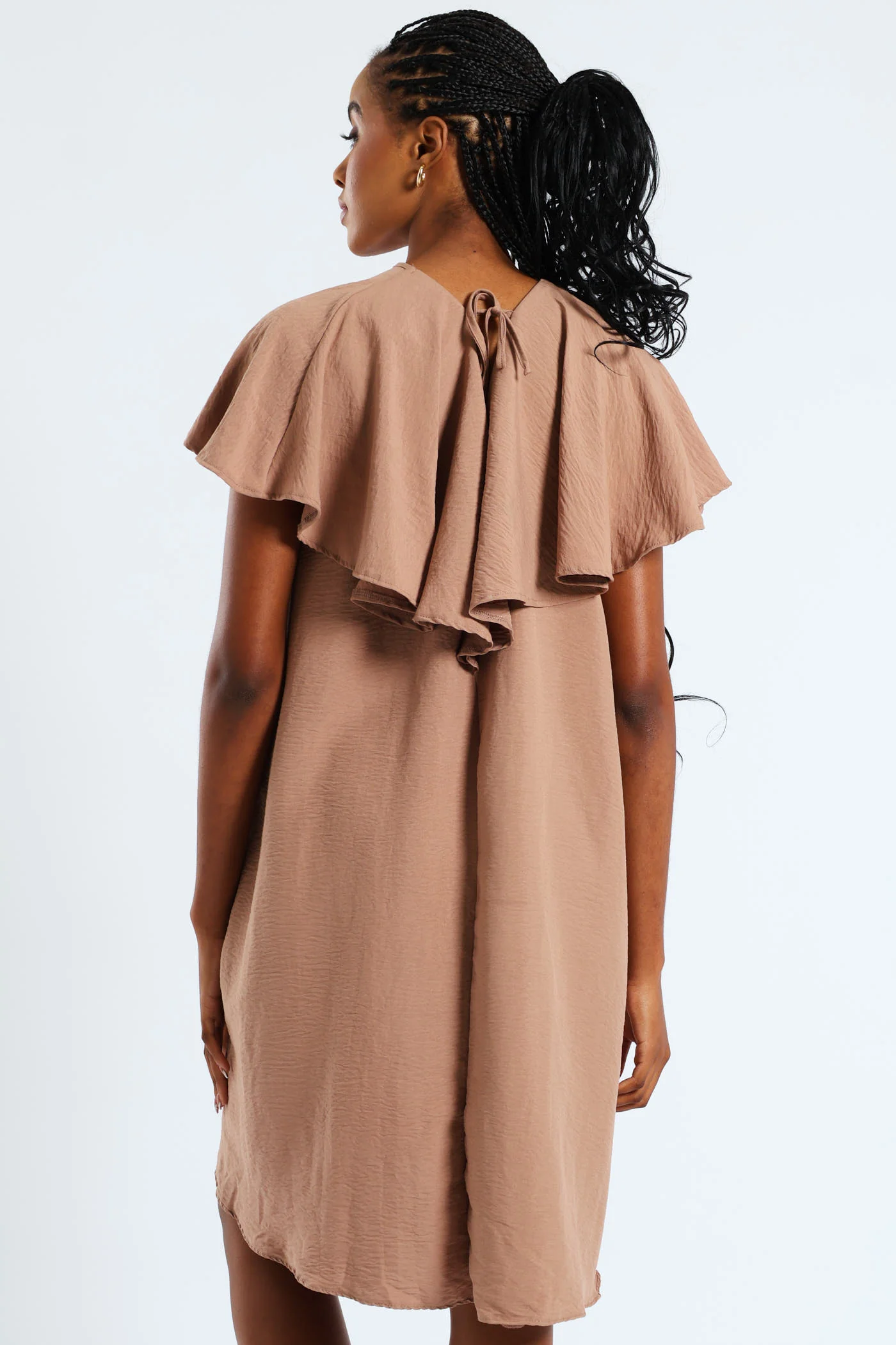 Tie-Back Frill Cape Swing Mini Dress - Taupe - Image 2