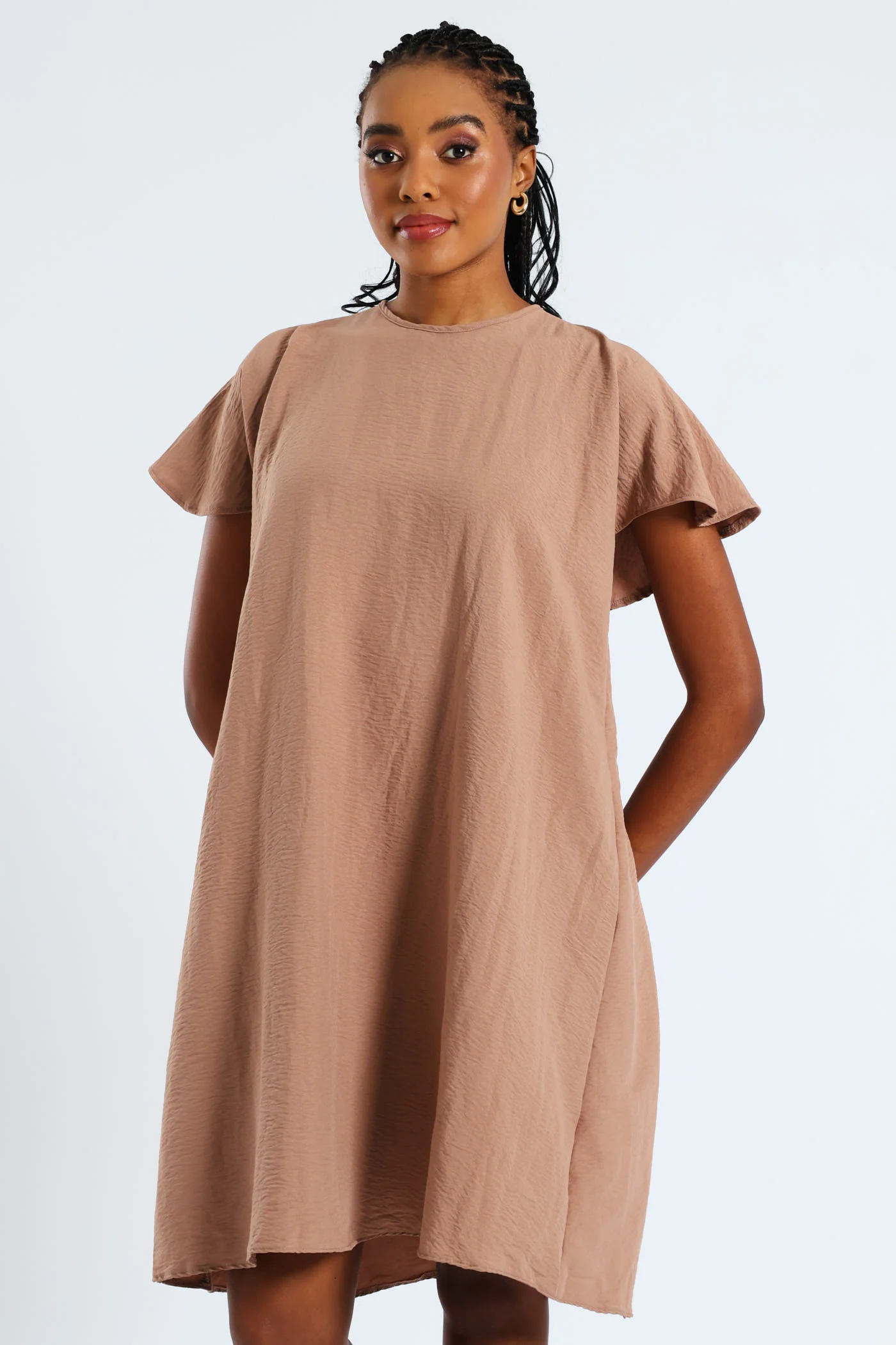 Tie-Back Frill Cape Swing Mini Dress - Taupe - Image 3