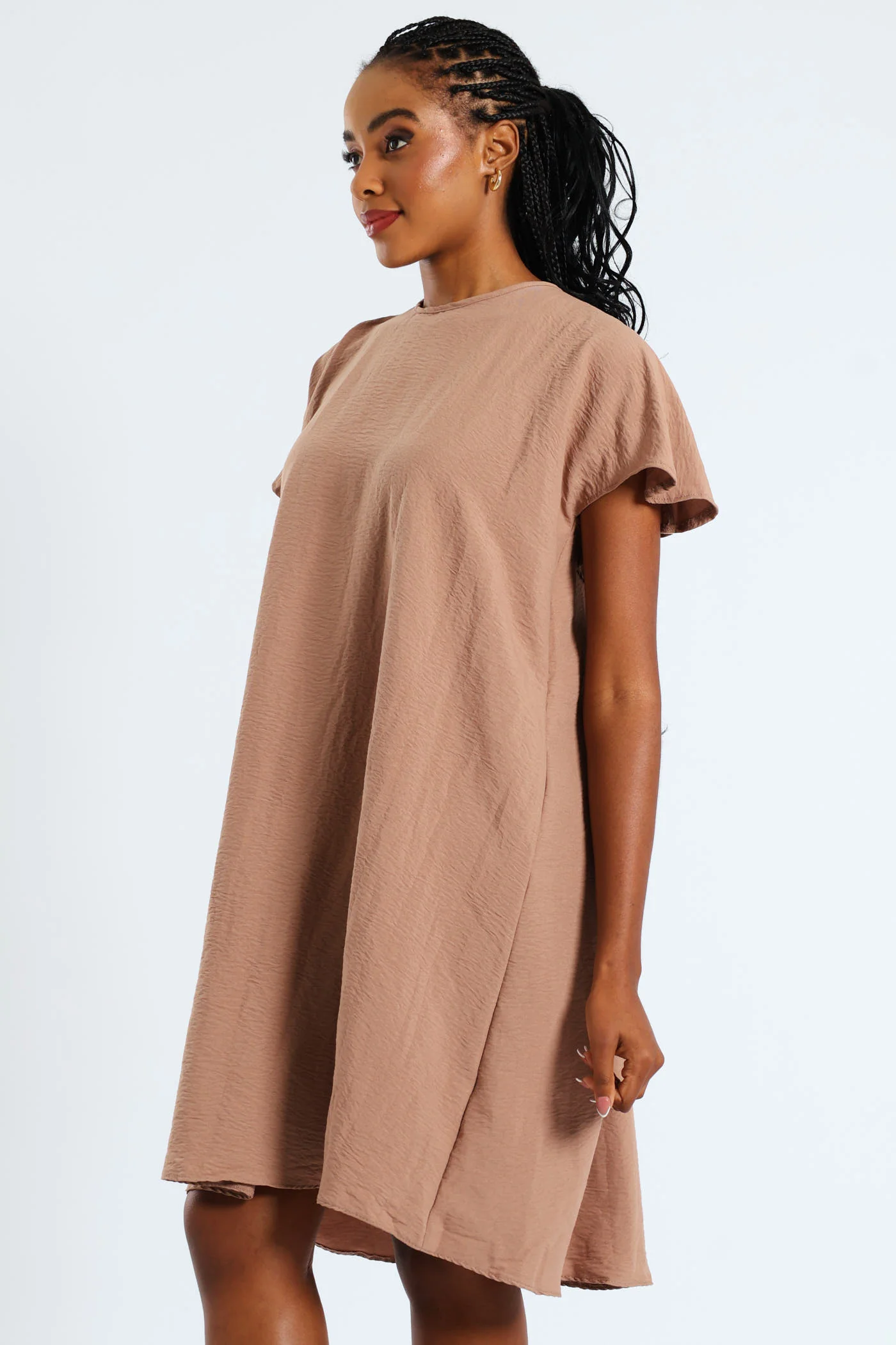 Tie-Back Frill Cape Swing Mini Dress - Taupe - Image 4