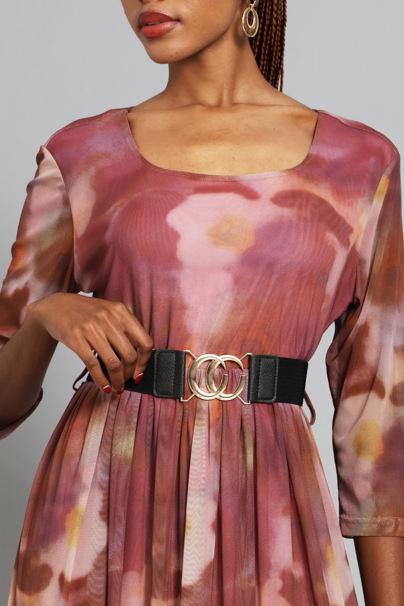 Tie Dye Belt Mesh Maxi Dress - Blush - Image 2