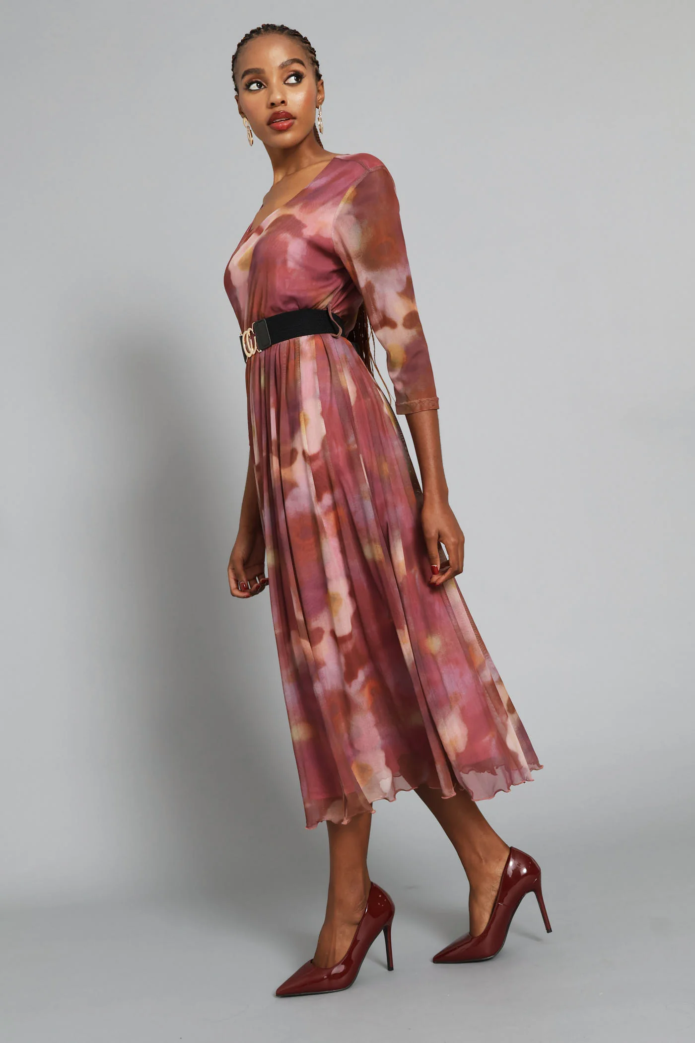 Tie Dye Belt Mesh Maxi Dress - Blush - Image 3