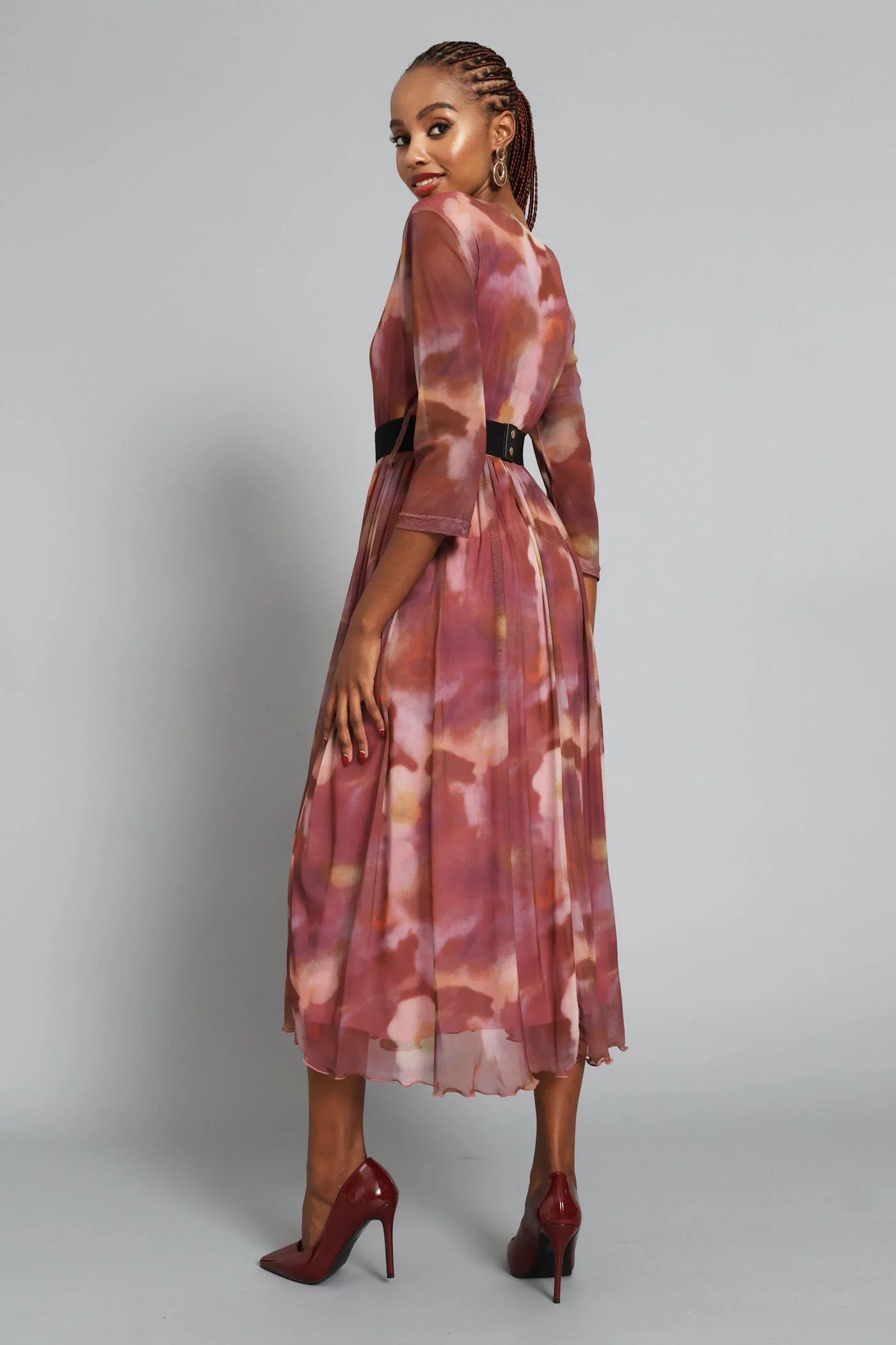 Tie Dye Belt Mesh Maxi Dress - Blush - Image 4