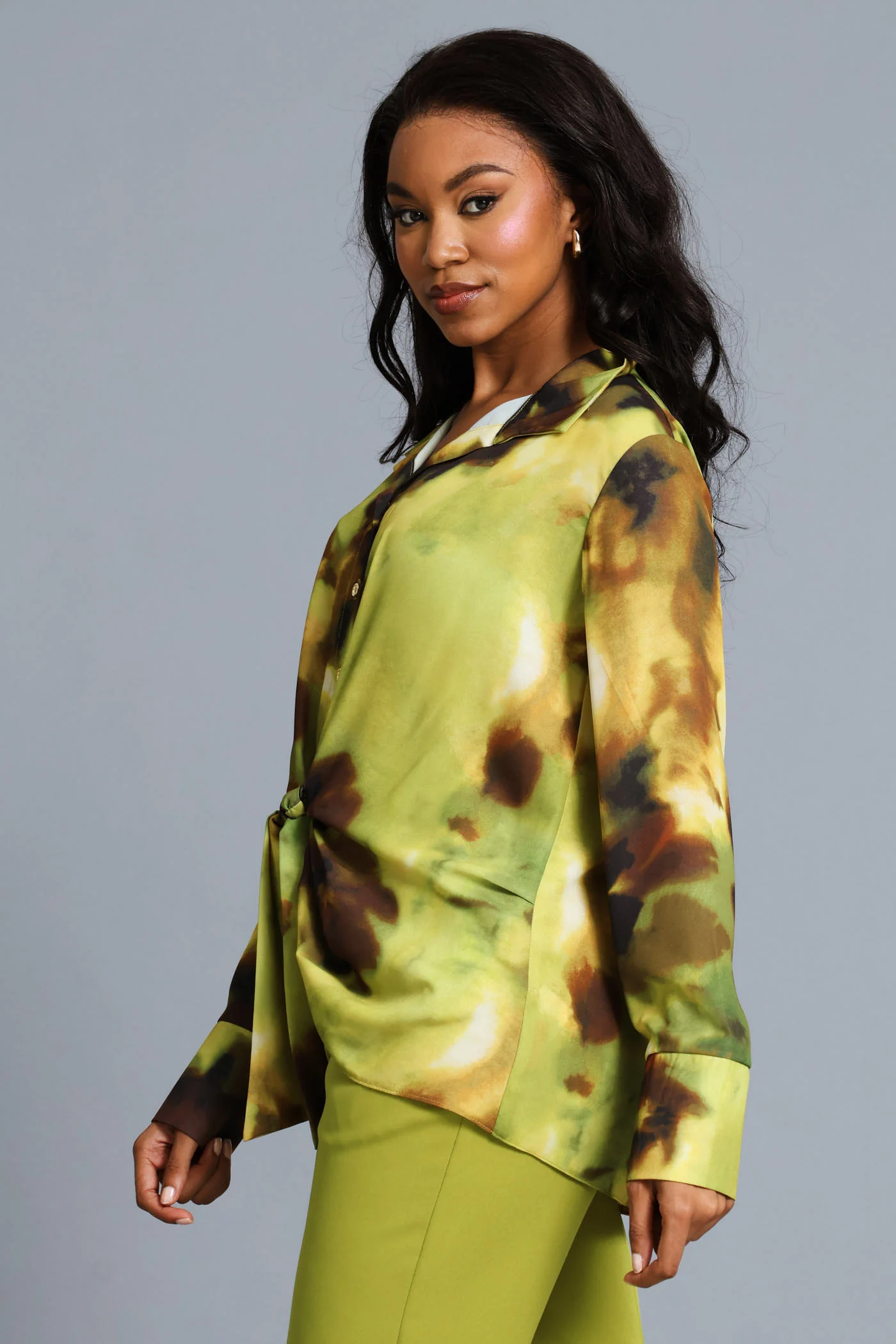 Tie Dye Chiffon Shirt - Chartreuse - Image 3