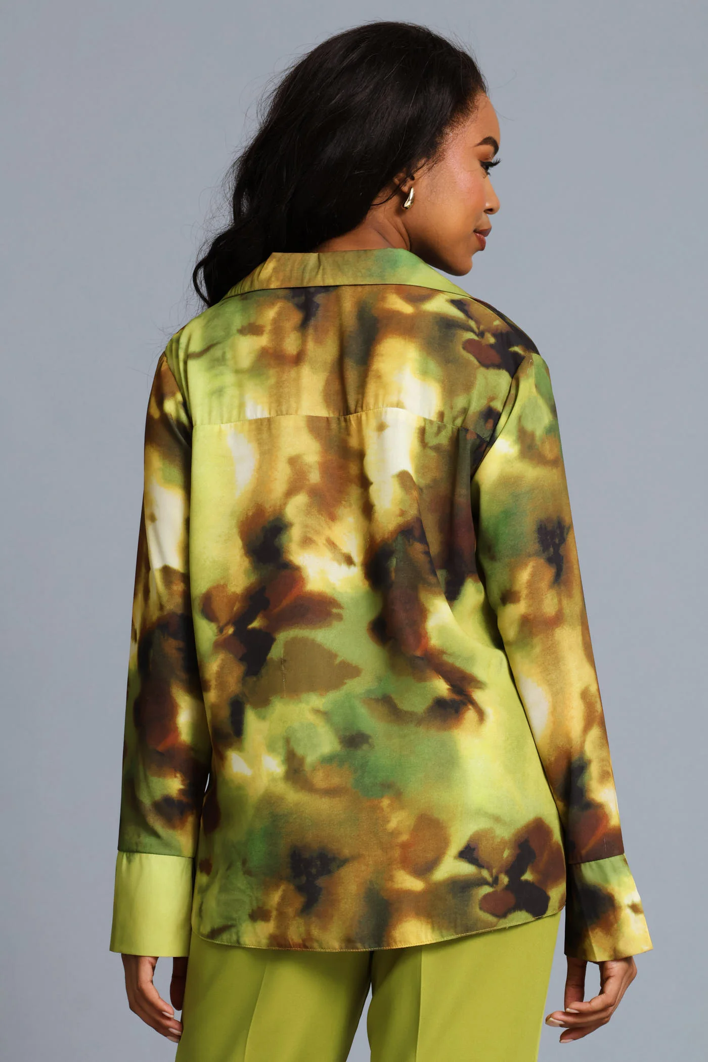Tie Dye Chiffon Shirt - Chartreuse - Image 4