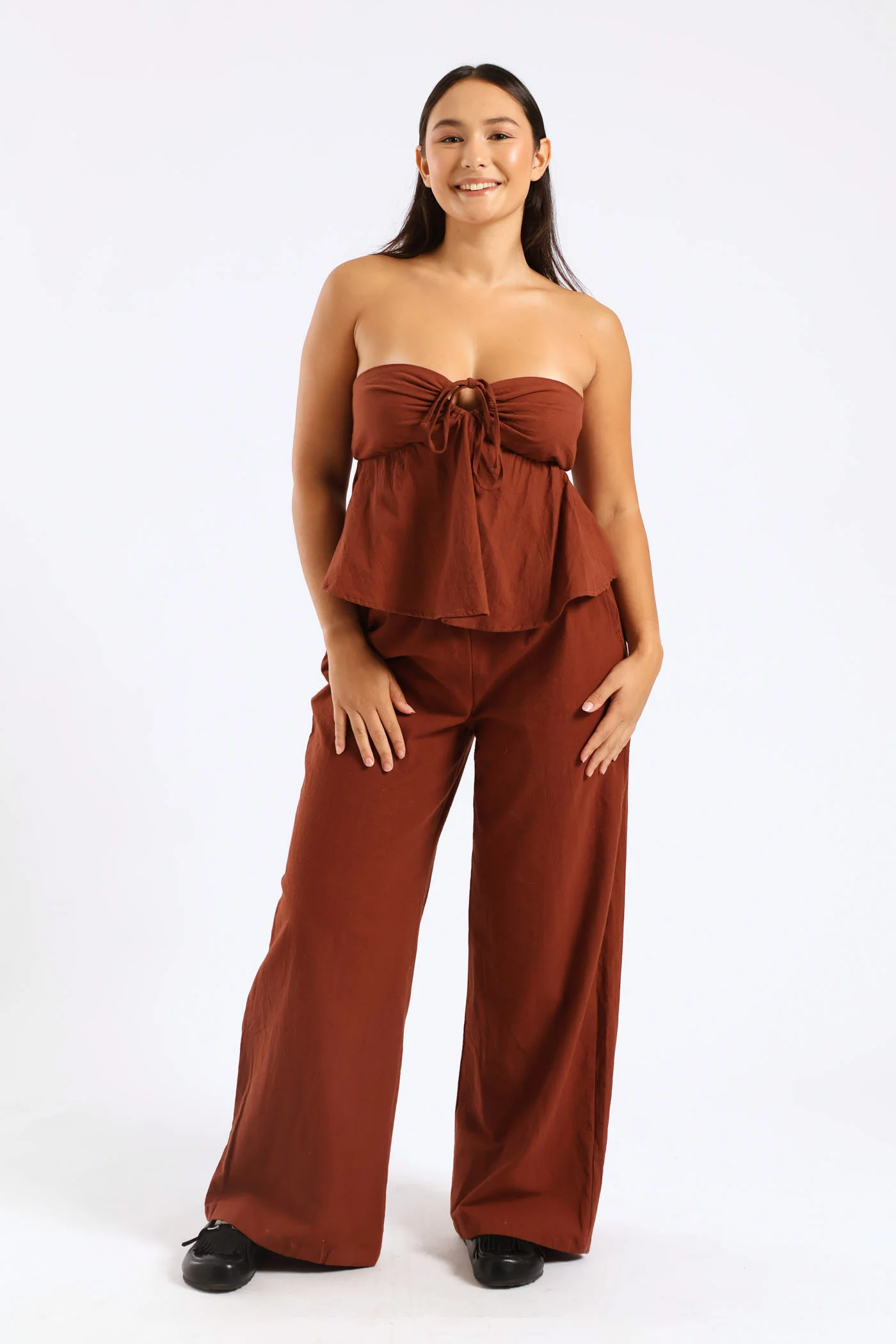 Tie Front Boobtube - Chocolate - Image 5