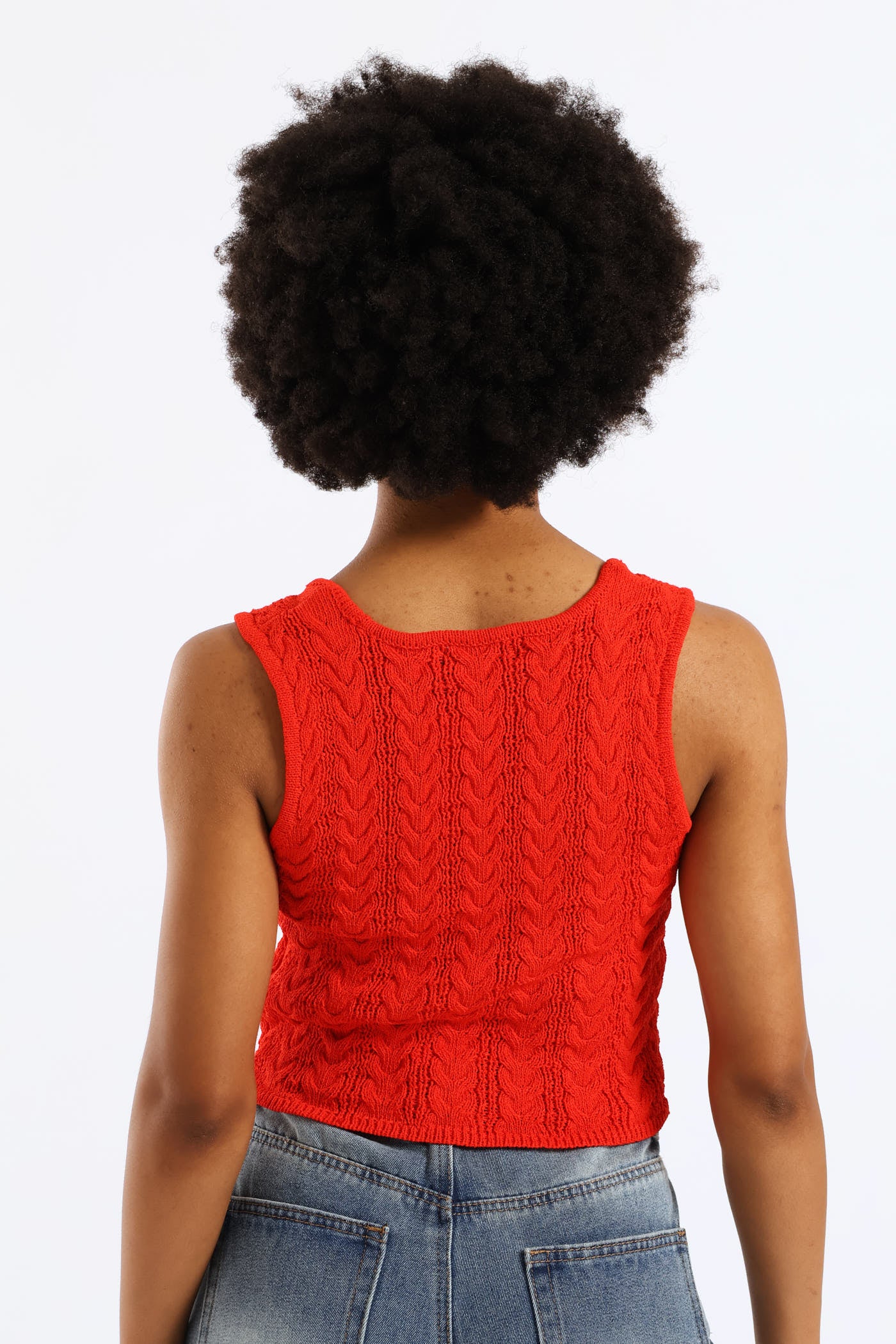 Tie Front Cable Knit Vest - Orange - Image 5