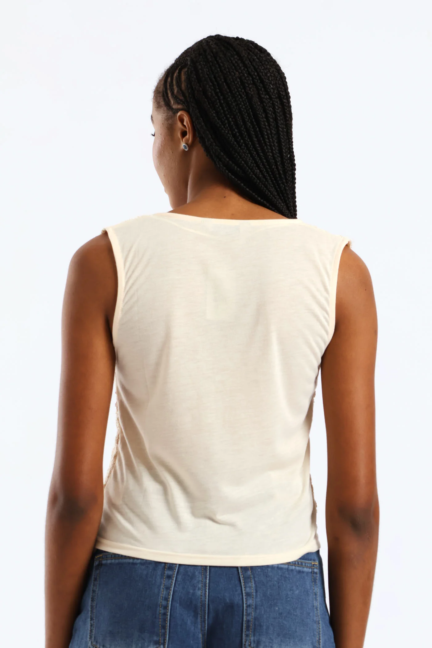 Tie Front Crochet Waistcoat - Cream - Image 4