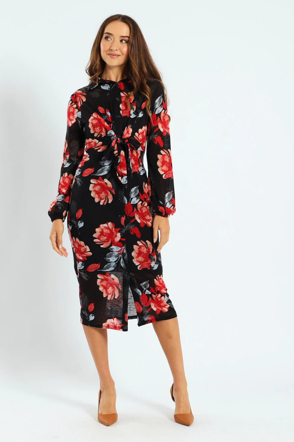Tie Front Cut & Sew Shirt Midaxi Dress - Image 2