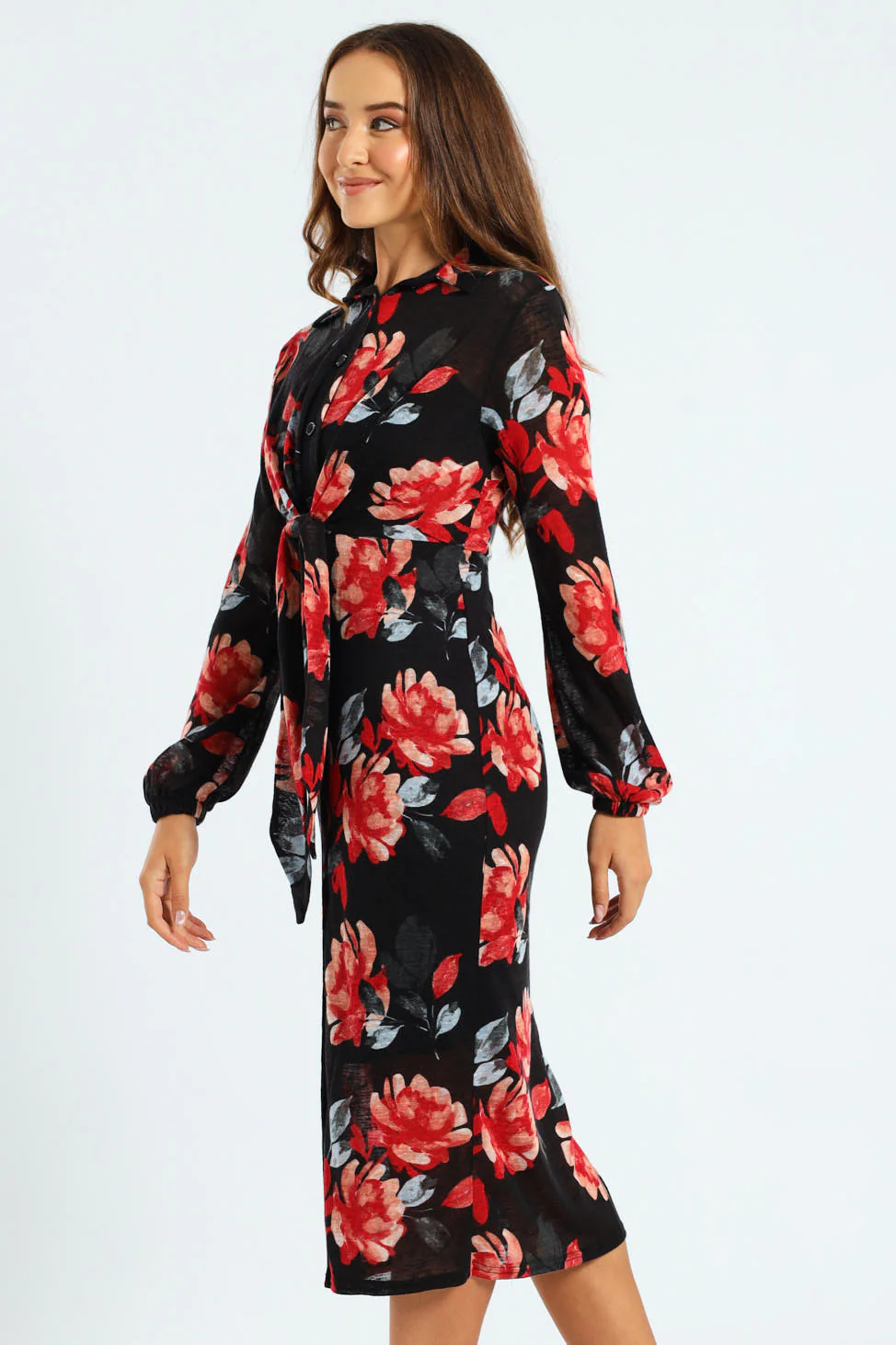 Tie Front Cut & Sew Shirt Midaxi Dress - Image 3