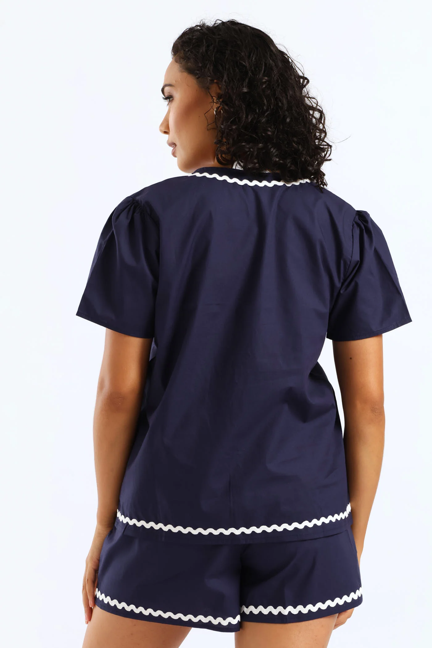 Tie Front Detail Sleep Set - Navy - Image 4