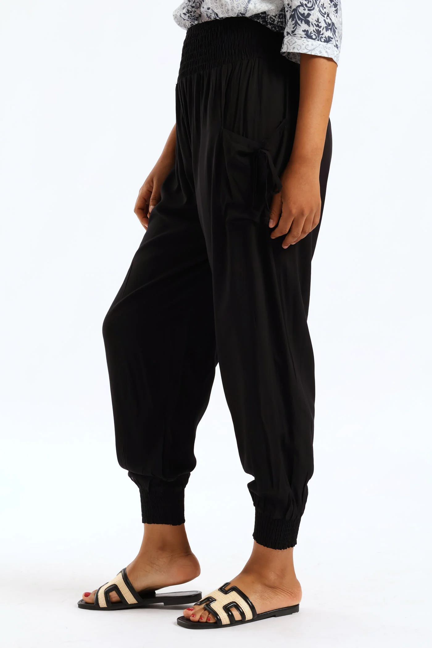 Tie Front Elasticated Harem Pant - Black - Image 3