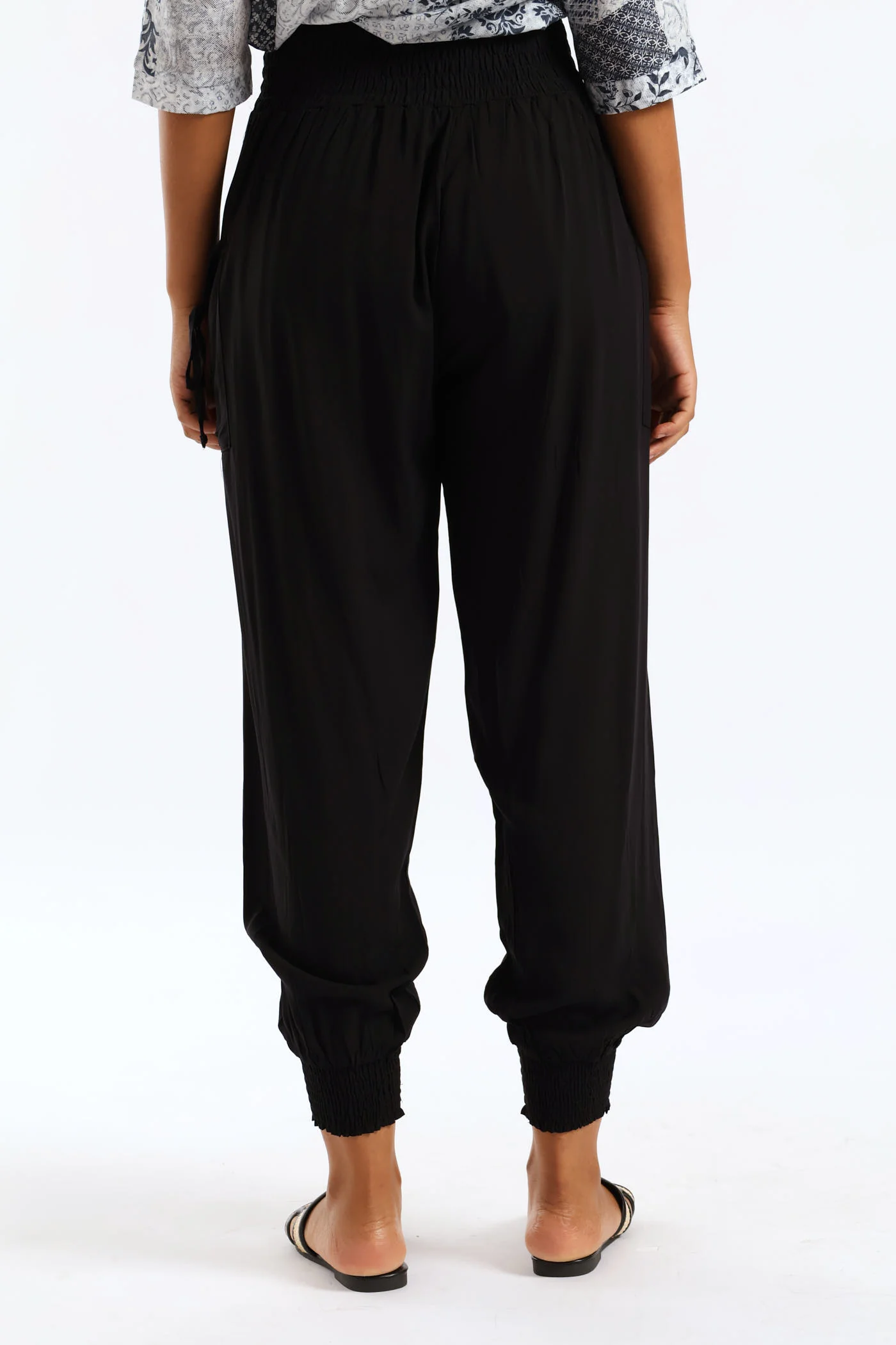 Tie Front Elasticated Harem Pant - Black - Image 4