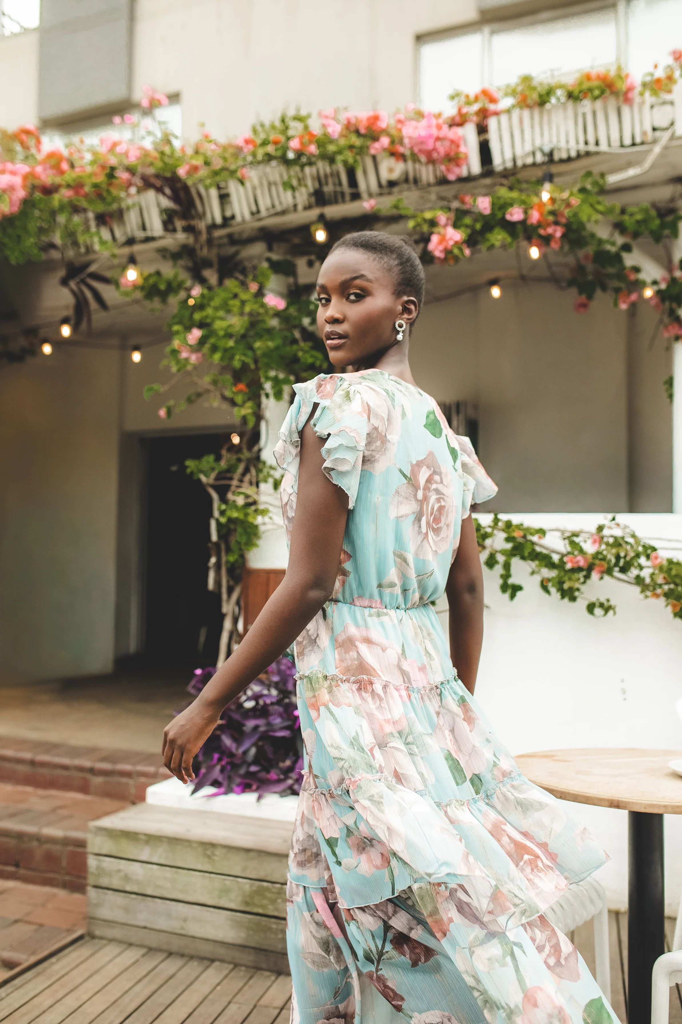 Tie Front Floral Flutter Sleeve Maxi Dress - Sage - Image 7