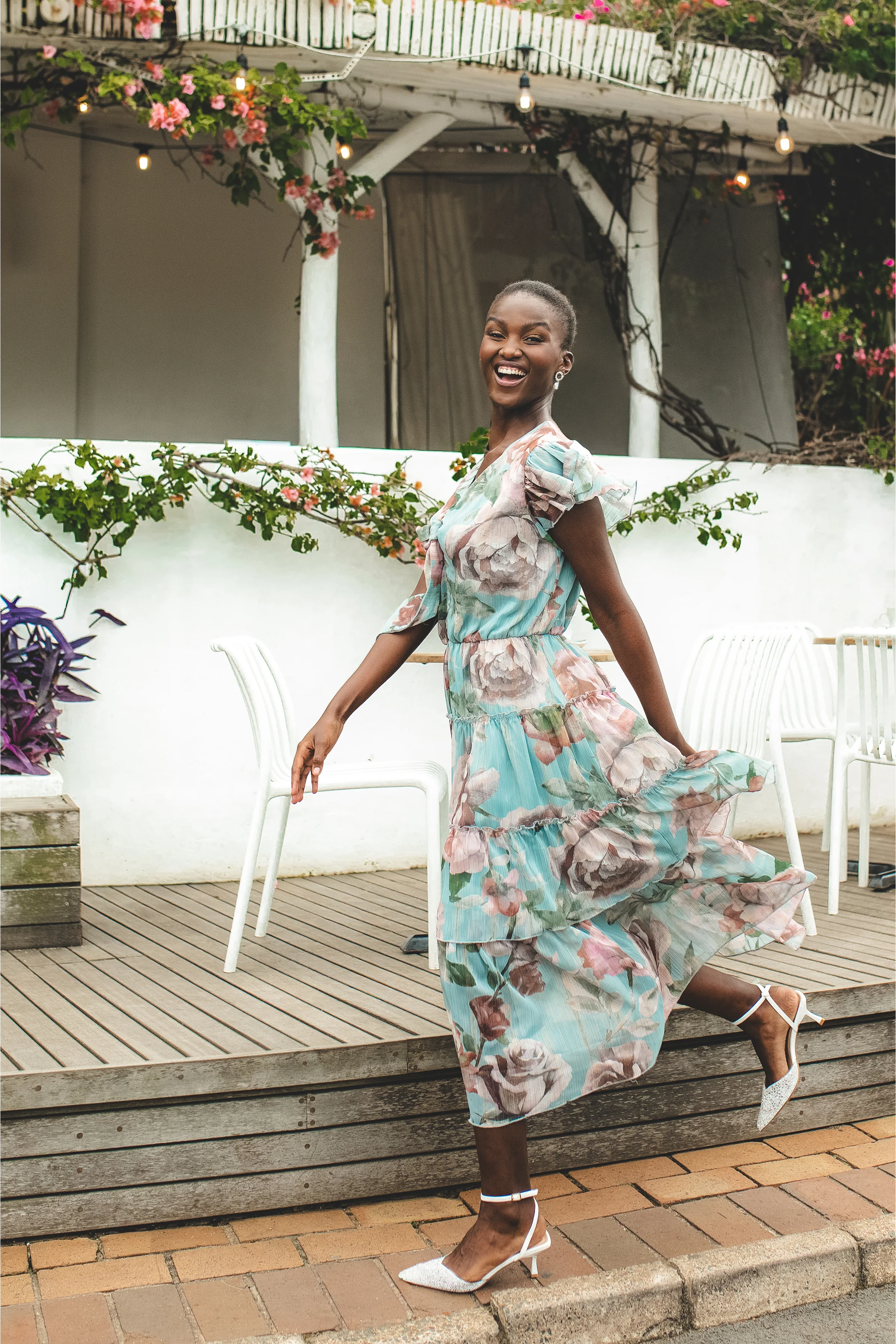 Tie Front Floral Flutter Sleeve Maxi Dress - Sage - Image 8