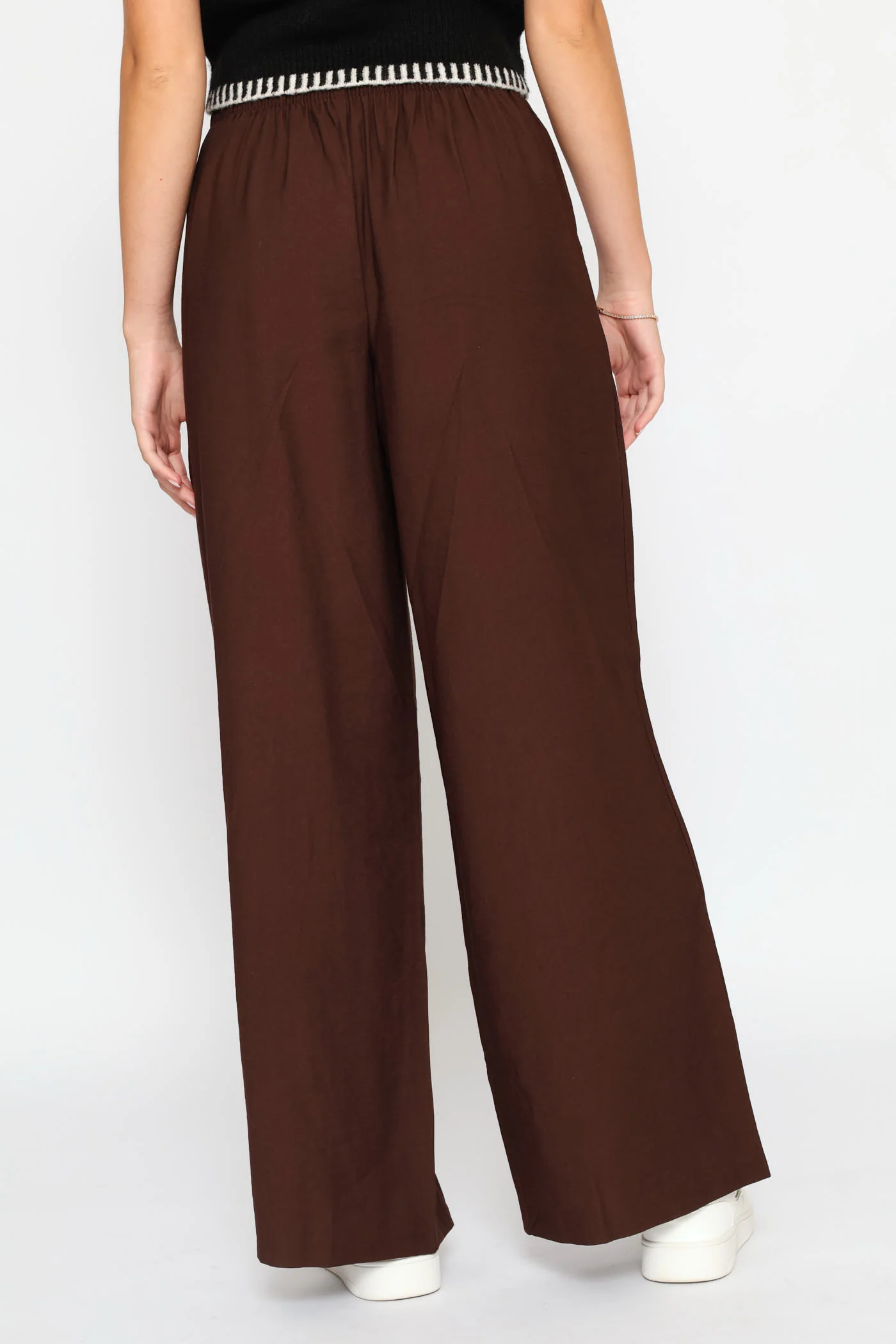 Tie Front Pleated Wide Leg Pants - Chocolate - Image 2