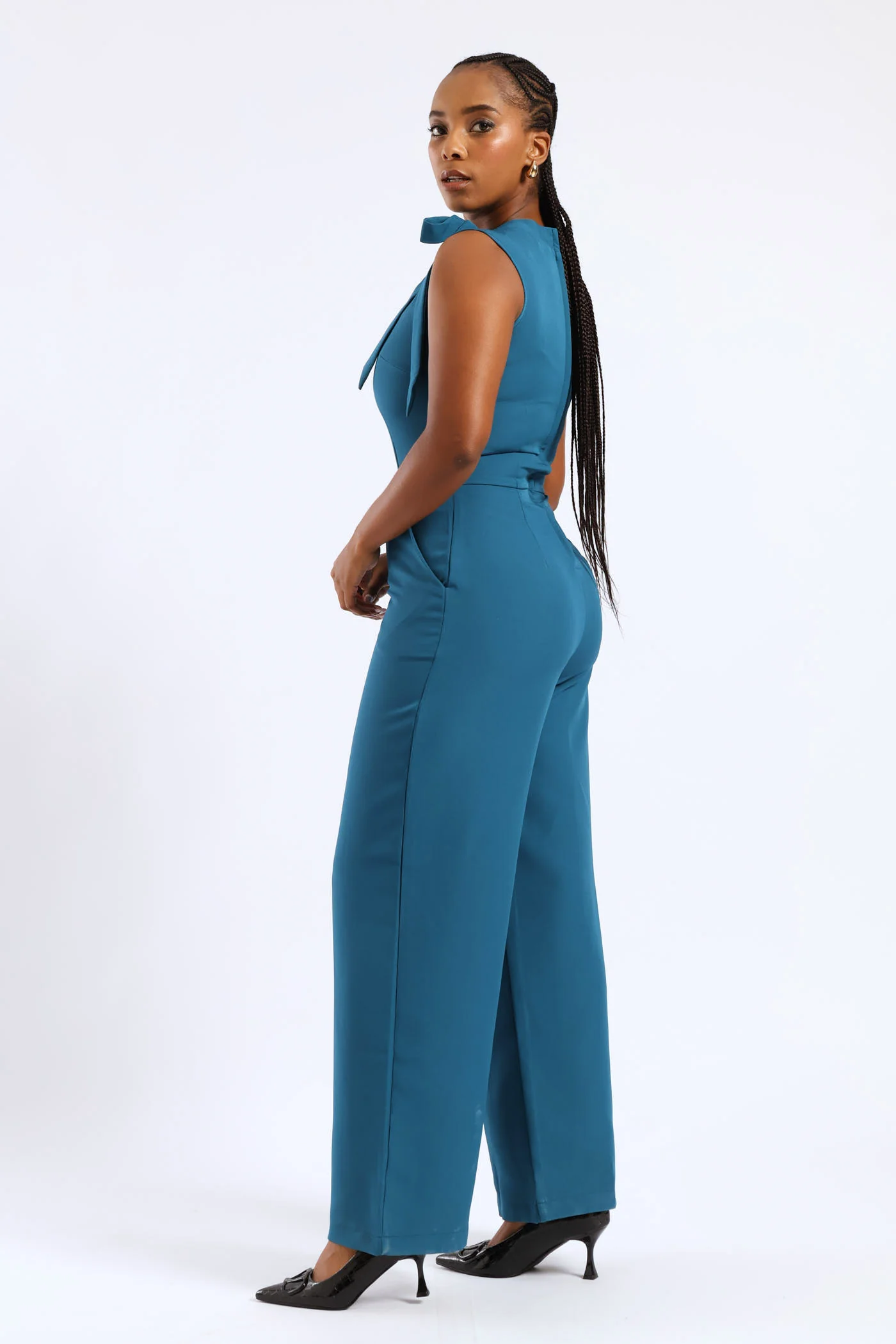 Tie Neck Jumpsuit - Teal - Image 4