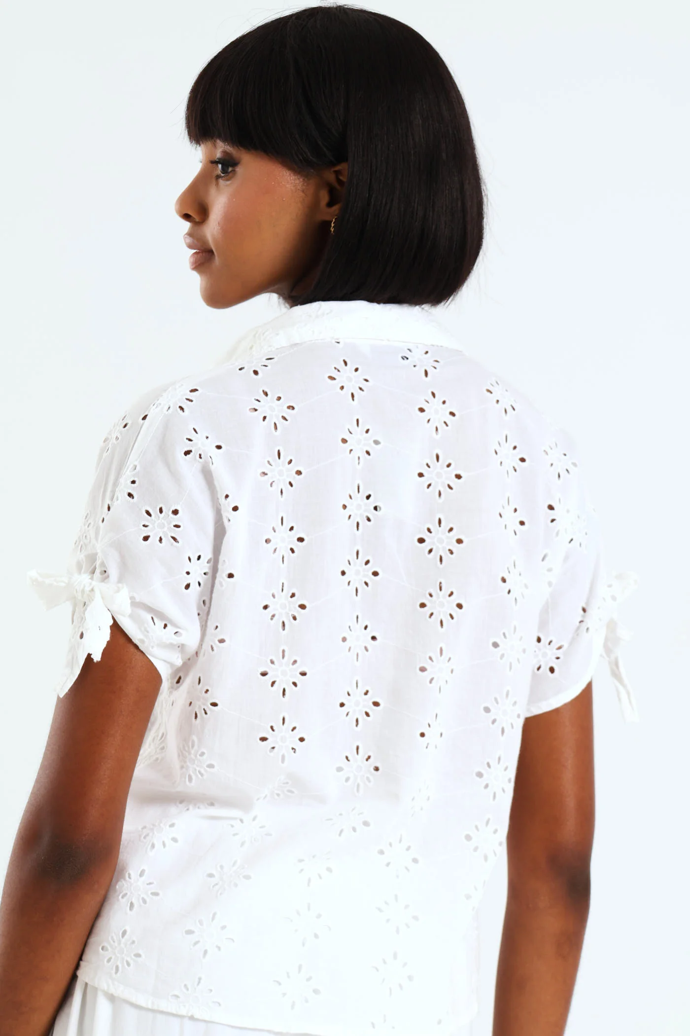 Tie-Sleeve Anglaise Relaxed Shirt - White - Image 4
