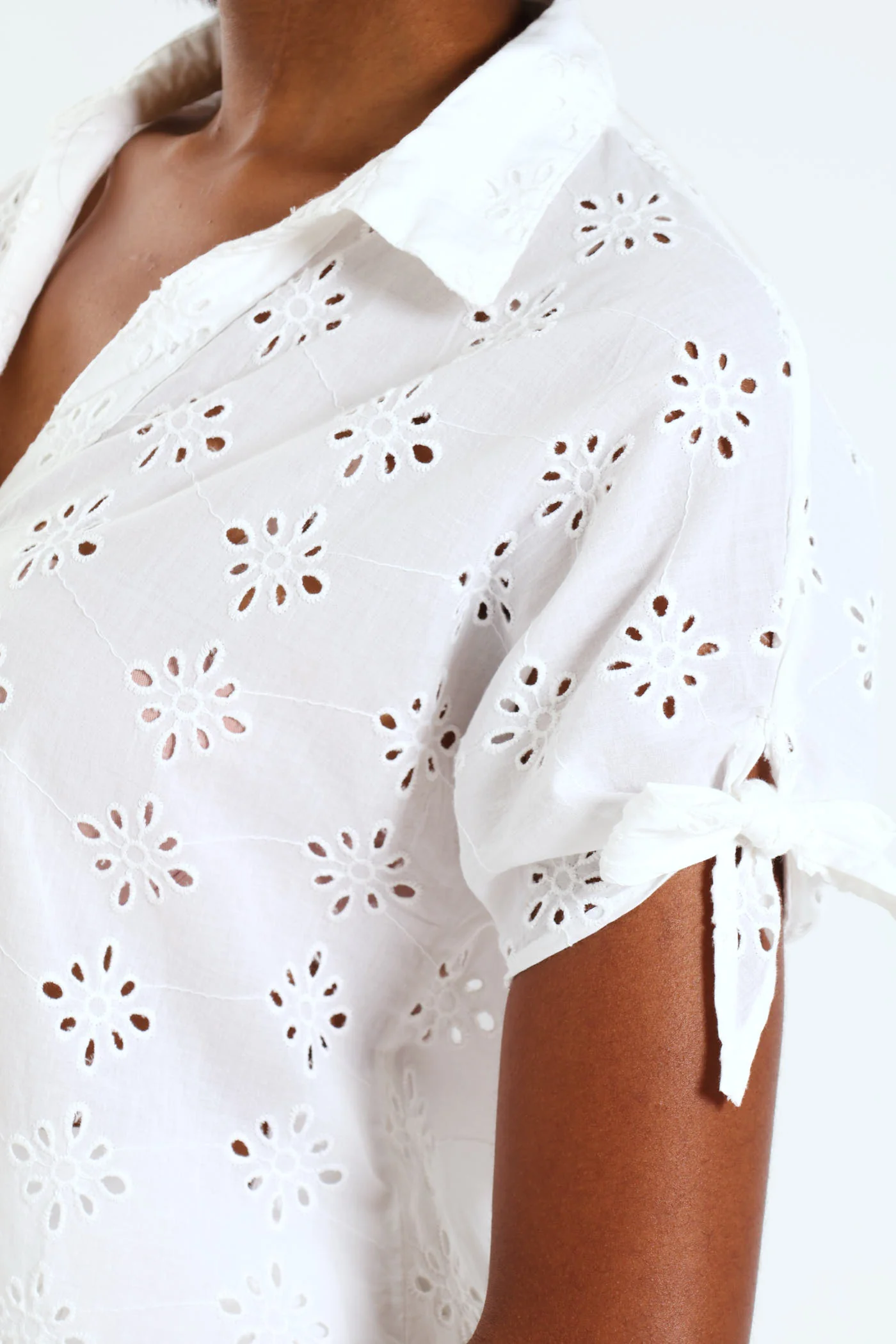 Tie-Sleeve Anglaise Relaxed Shirt - White - Image 5