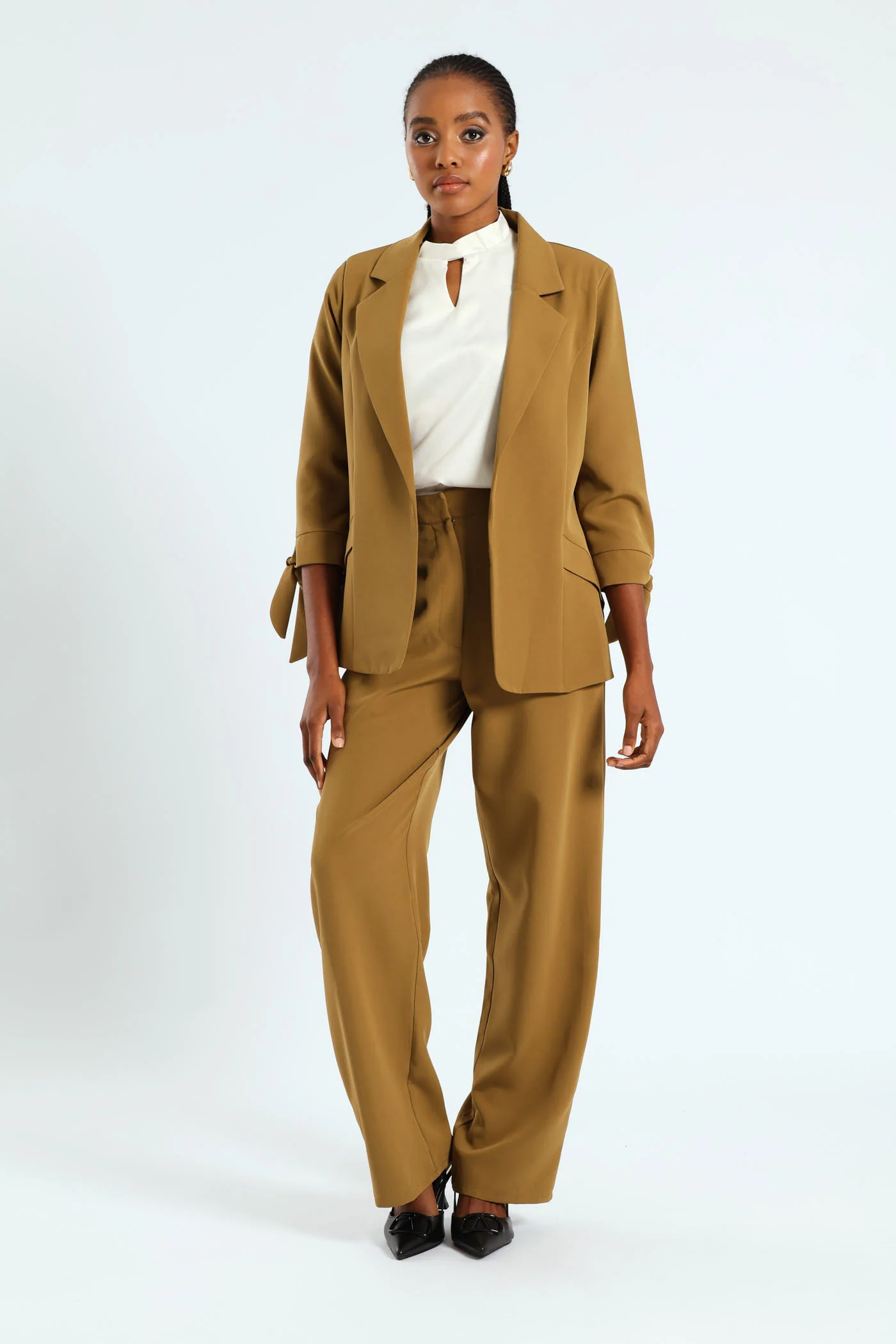 Tie Up 3/4 Sleeve Blazer - Olive - Image 2