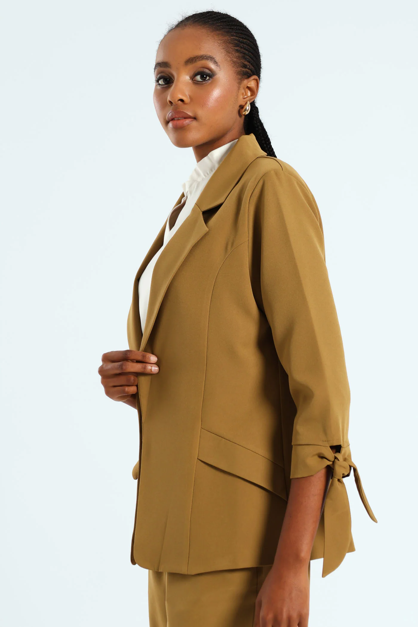 Tie Up 3/4 Sleeve Blazer - Olive - Image 3