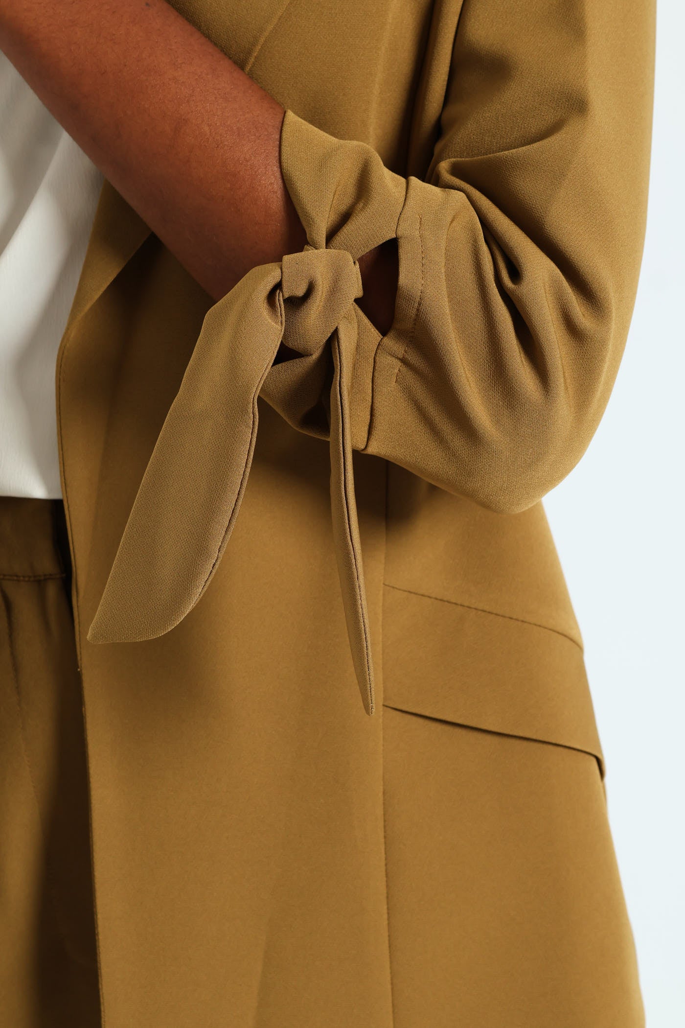 Tie Up 3/4 Sleeve Blazer - Olive - Image 4
