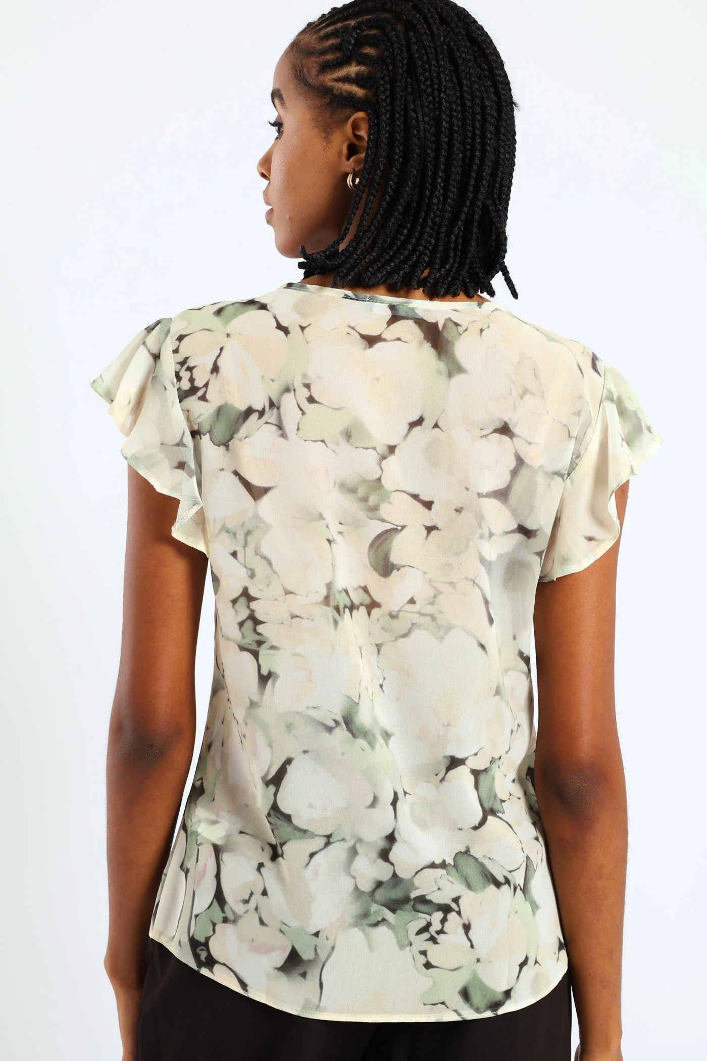 Tie Up Flutter Sleeve Blouse - Green - Image 3