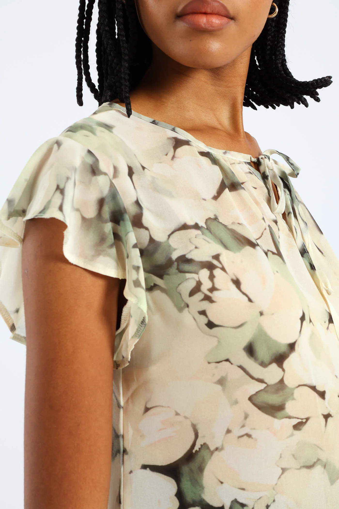 Tie Up Flutter Sleeve Blouse - Green - Image 4