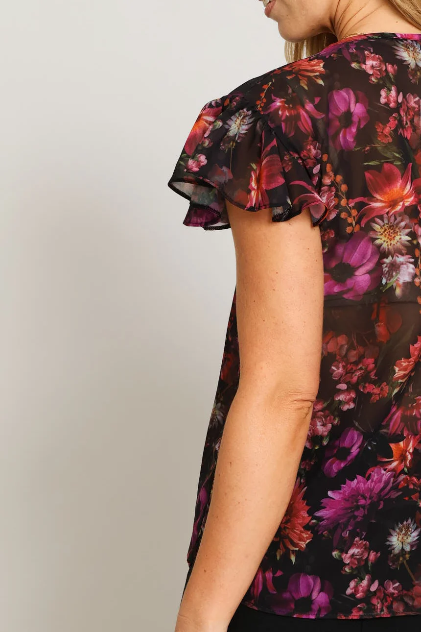 Tie Up Frill Flutter Sleeve Blouse - Black - Image 4