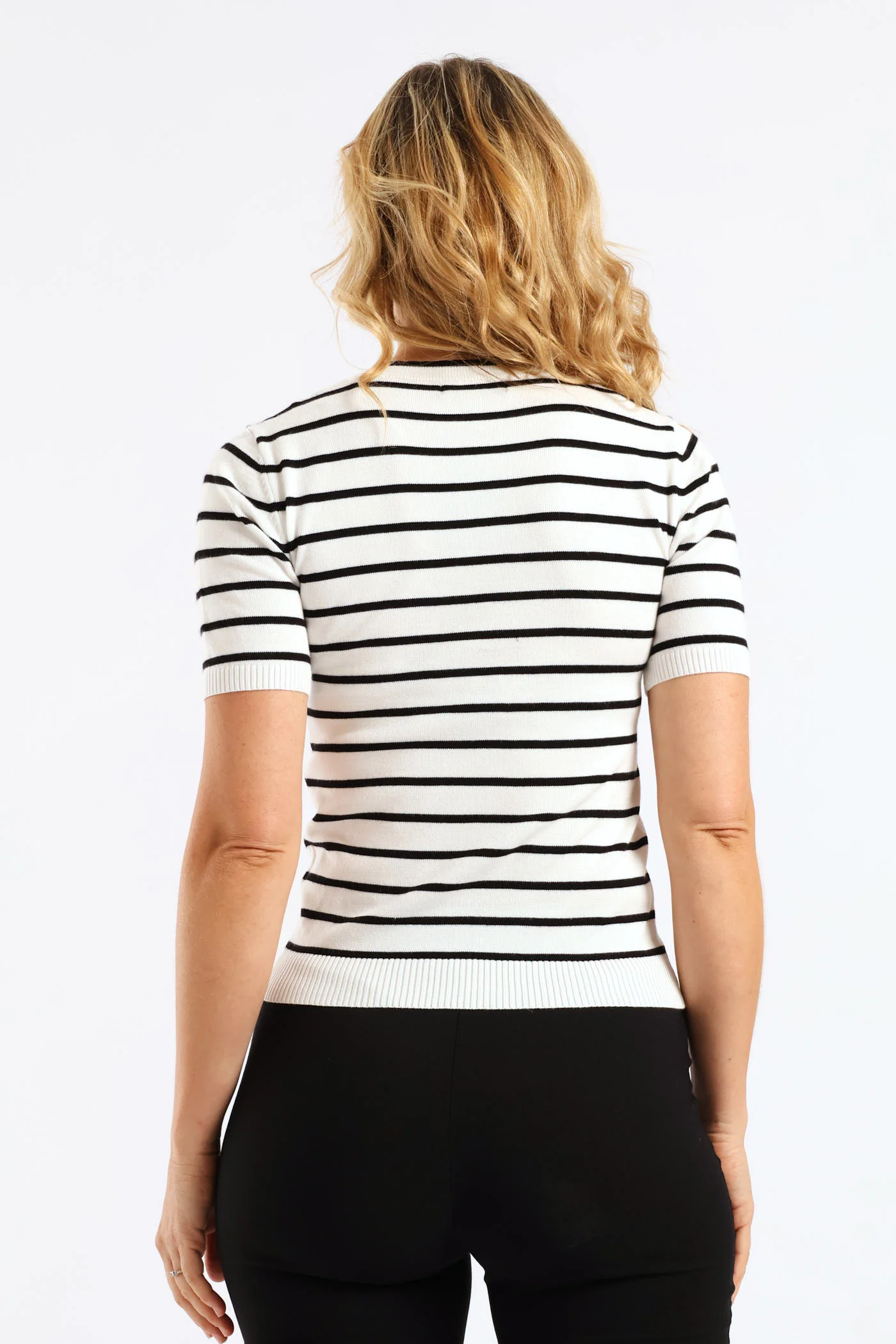 Tie Up Striped Pullover - White/Black - Image 4