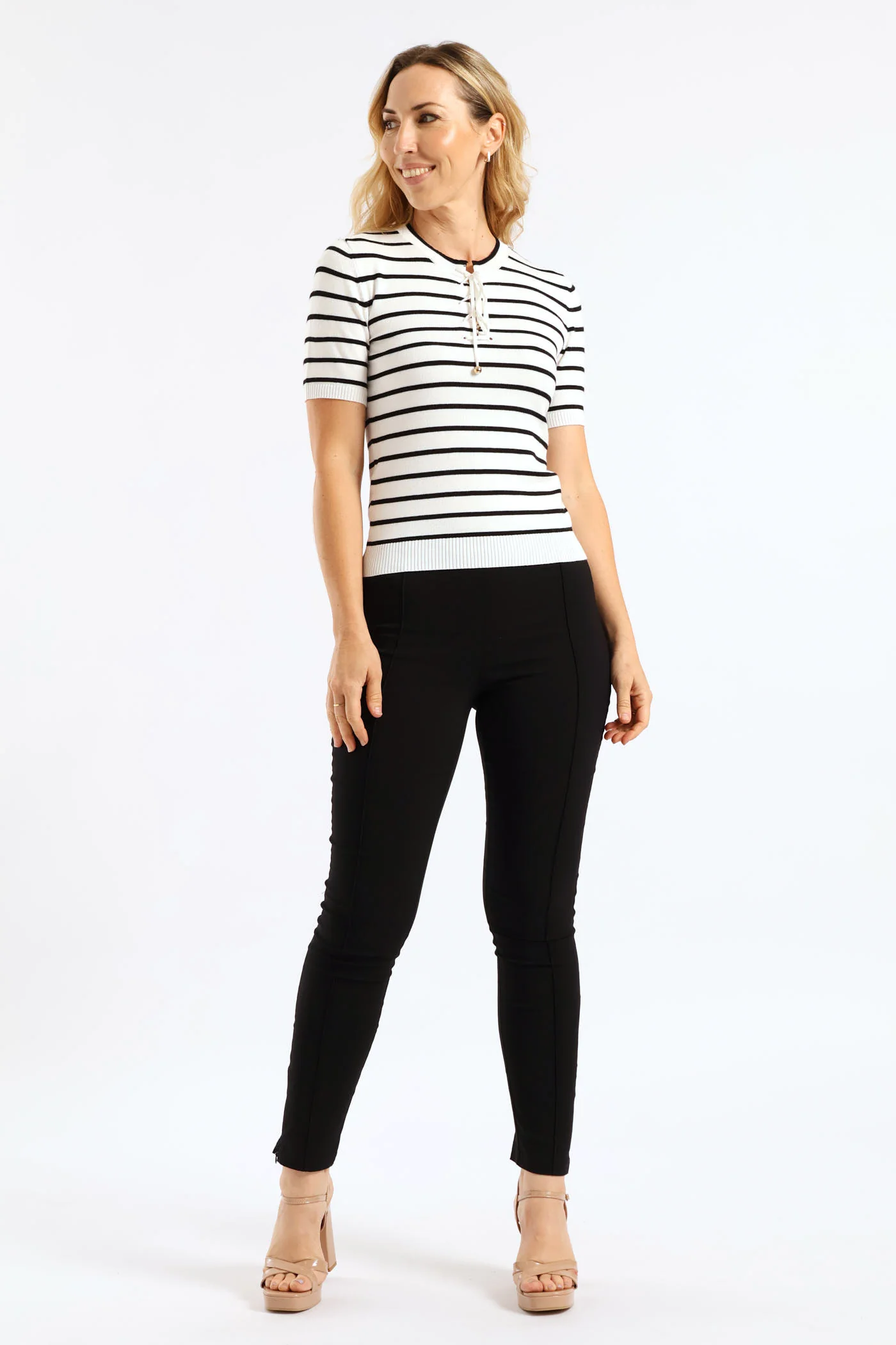 Tie Up Striped Pullover - White/Black - Image 5