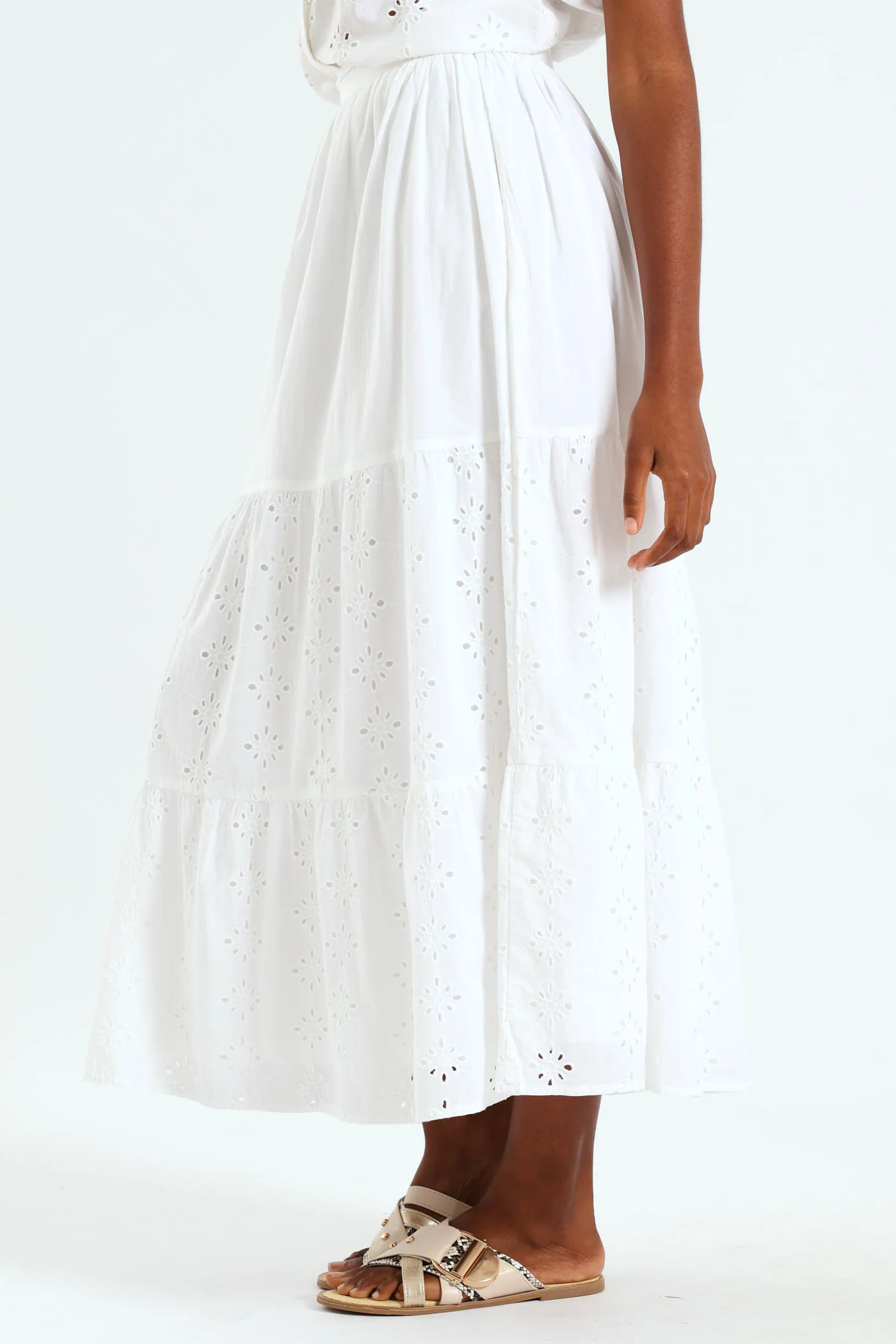Tiered Anglaise Skirt - White - Image 2
