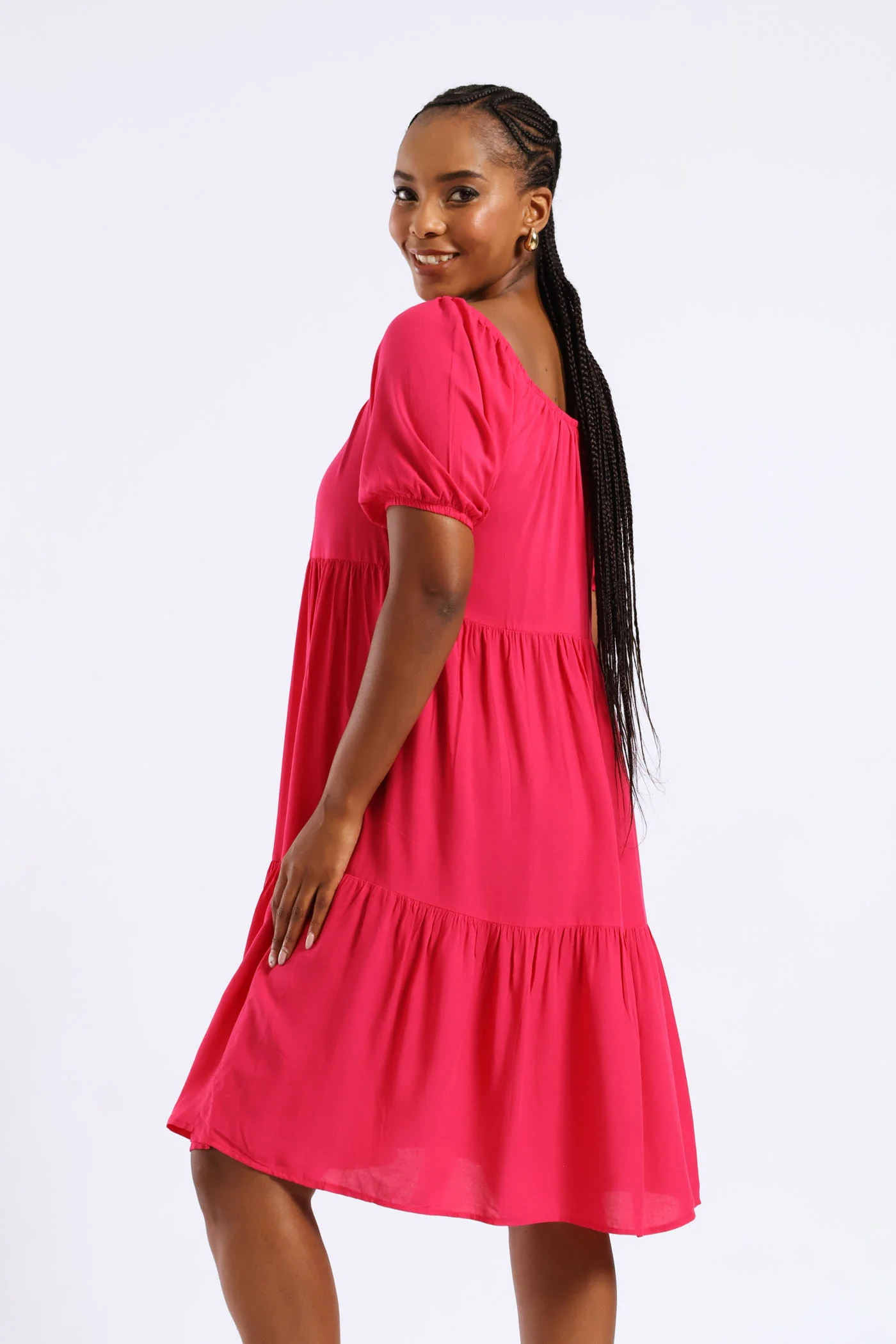 Tiered Gypsy Mini Dress - Magenta - Image 5