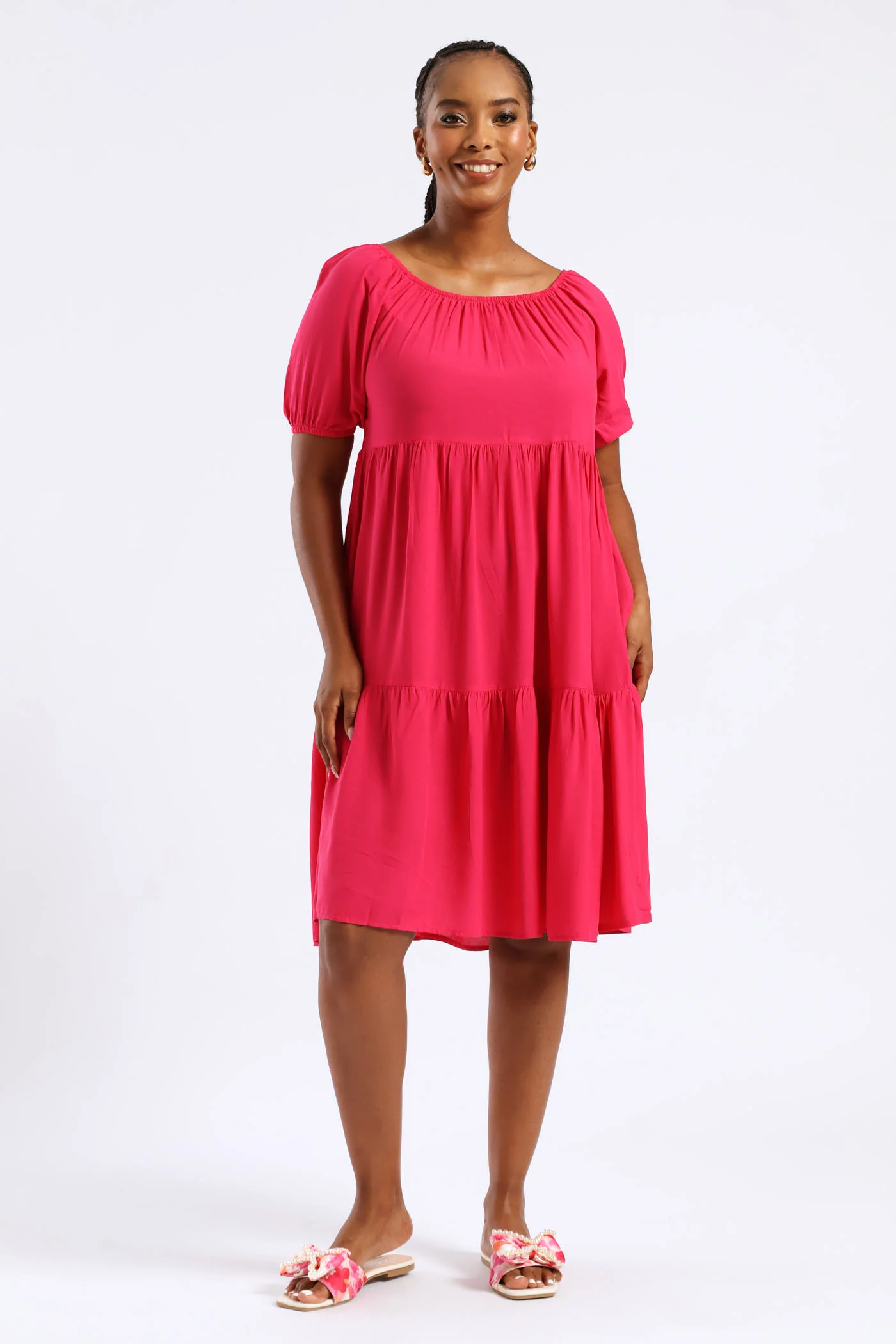 Tiered Gypsy Mini Dress - Magenta - Image 6