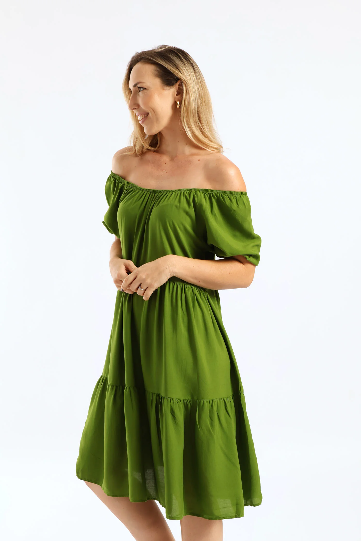 Tiered Gypsy Mini Dress - Seaweed Green - Image 2