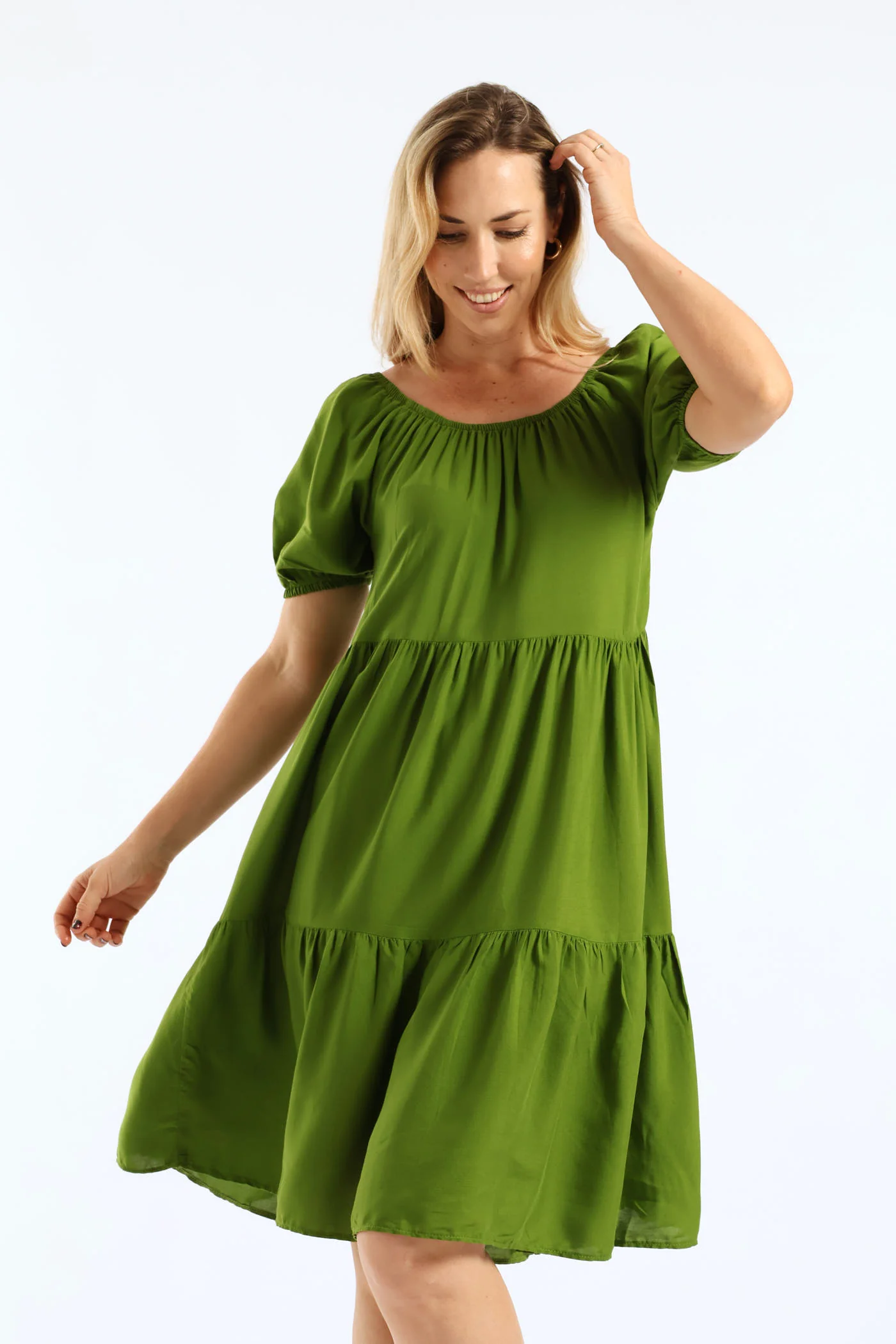 Tiered Gypsy Mini Dress - Seaweed Green - Image 5