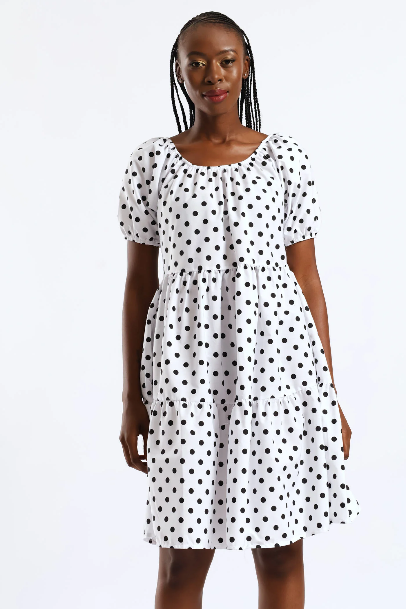Tiered Gypsy Mini Dress - White/Black - Image 3
